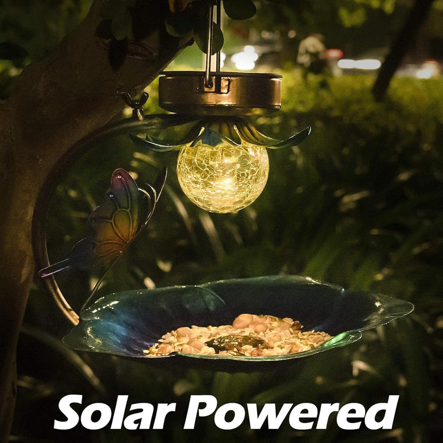 Metal Solar Light Bird Feeder, Solar Powered Outdoor Lamp for Bird Feeding, Garden Decoration Tool for Patio, Fence, Courtyard, Tree, Yard, Garden Lighting Solution image number 4
