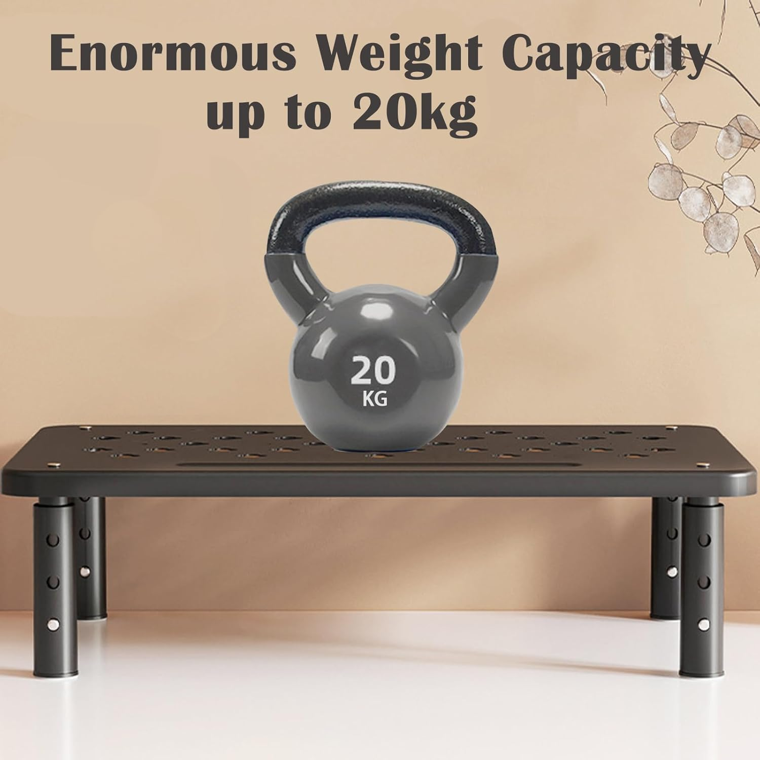 1 Pack Black Metal Monitor Stand Riser, 3 Height Adjustable Monitor Riser with Mesh Holes, Metal Shelf Holder Screen Floor Stand Riser Metal Platform for Computer, Laptop, Printer image number 6