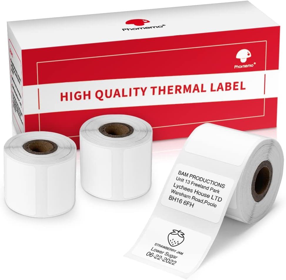 Phomemo Multi-Purpose Square Self-Adhesive Label for 241BT/M120/M110/M220/M150 Label Printer,1.96"X3.14"(50X80Mm),100 Labels/Roll, 3Rolls/Pack, Black on White image number 2