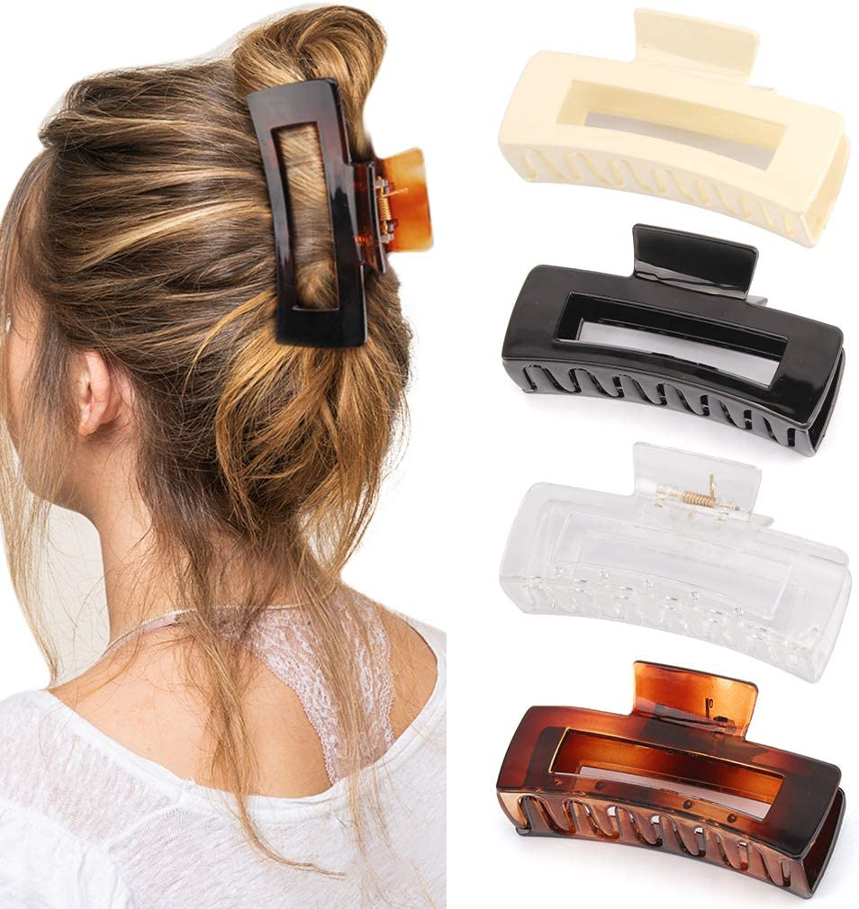 Canitor Matte Rectangular Banana Hair Clips for Thick Hair - 4 PCS Non-Slip Design Jaw Clips and Barrettes for Women