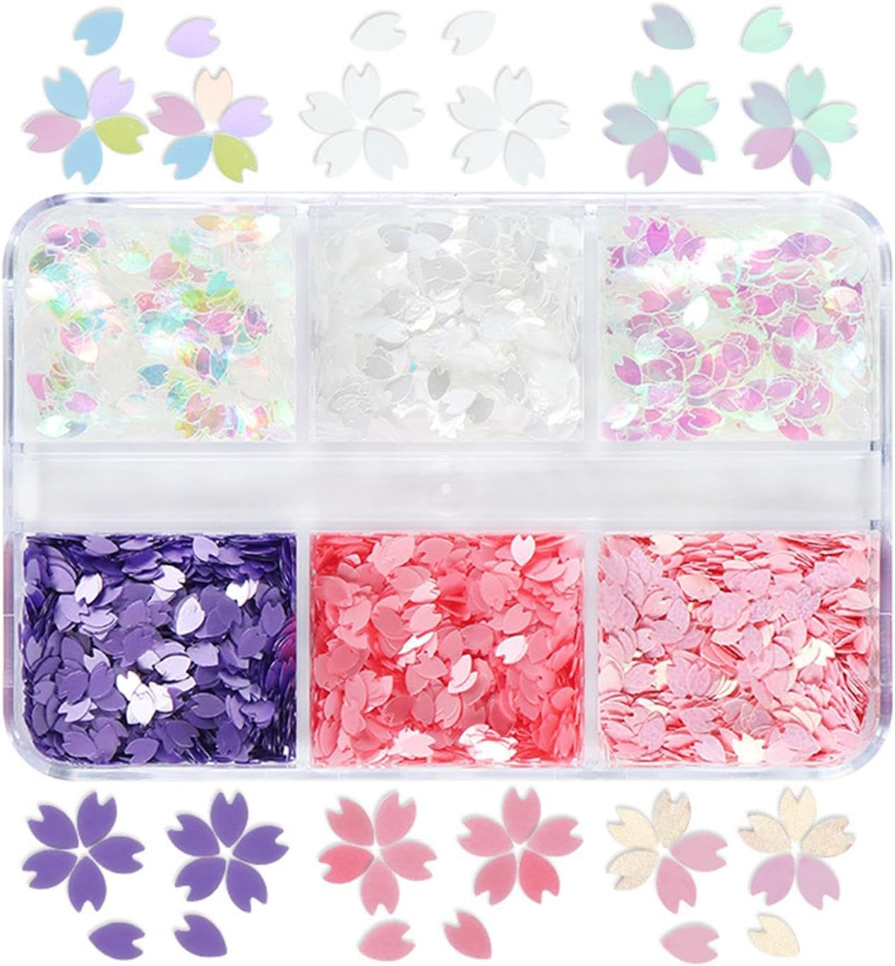 Flowers Nail Glitter | 6-Colors Cherry Blossoms Petals Sequins - Petals Glitter Flakes Set for Women Girls Summer Nail Decoration image number 4