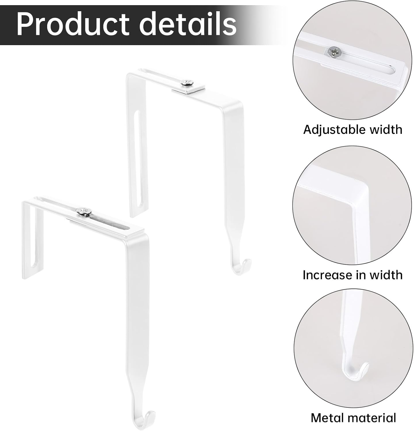 4 Pack Adjustable Cubicle Hooks Metal over the Door Mirror Hooks Cubicle Hangers Universal Door Hangers for Hats, Fit Panels with 1.4" to 3.5" Thickness (White)