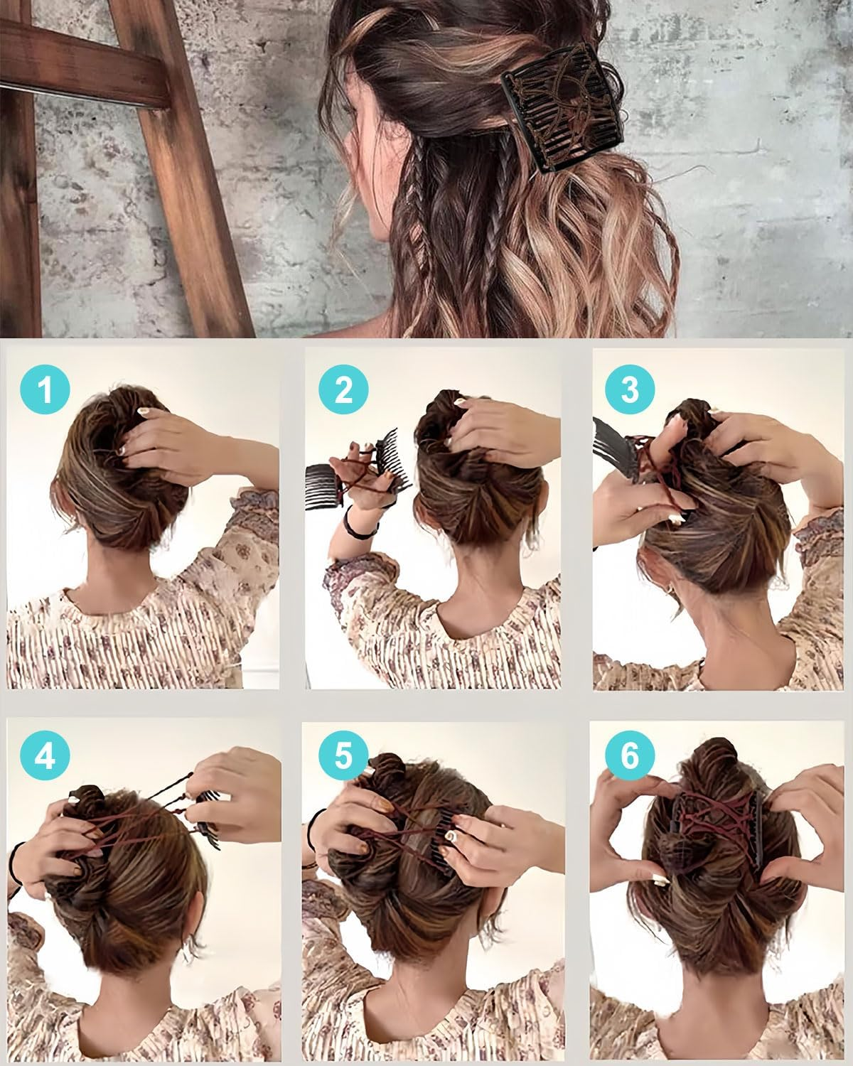 AORHOFJ 2 Pieces Elastic Hair Comb for Women, Elastic Hair Clip Comb with Double Comb Hair Clip Accessories for Women Hair Styling Tools for Thick, Curly, Fine Hair (Black) image number 3