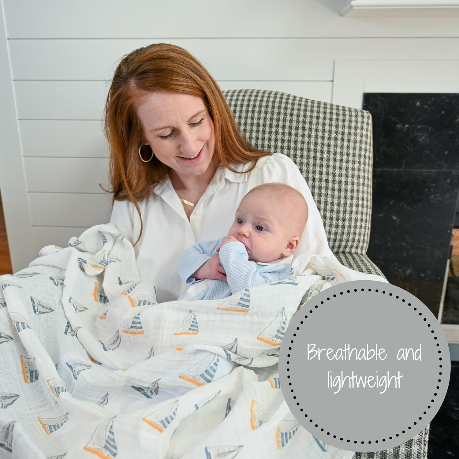 Lollybanks Swaddle Blanket | 100% Muslin Cotton | Gender Neutral Newborn and Baby Nursery Essentials for Girls and Boys, Registry | Sailboat Print
