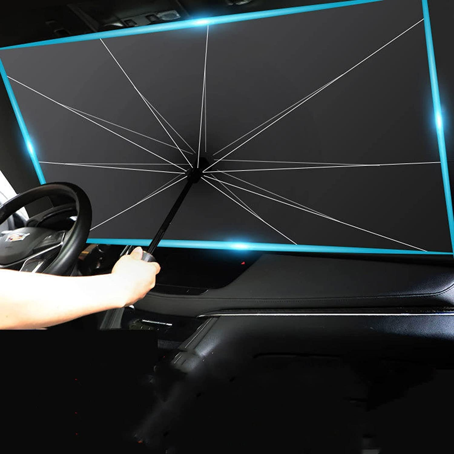 Car Windshield Sun Shade Umbrella - Foldable Car Umbrella Sunshade Cover UV Block Car Front Window (Heat Insulation Protection) for Auto Windshield Covers Trucks Cars (S) image number 2