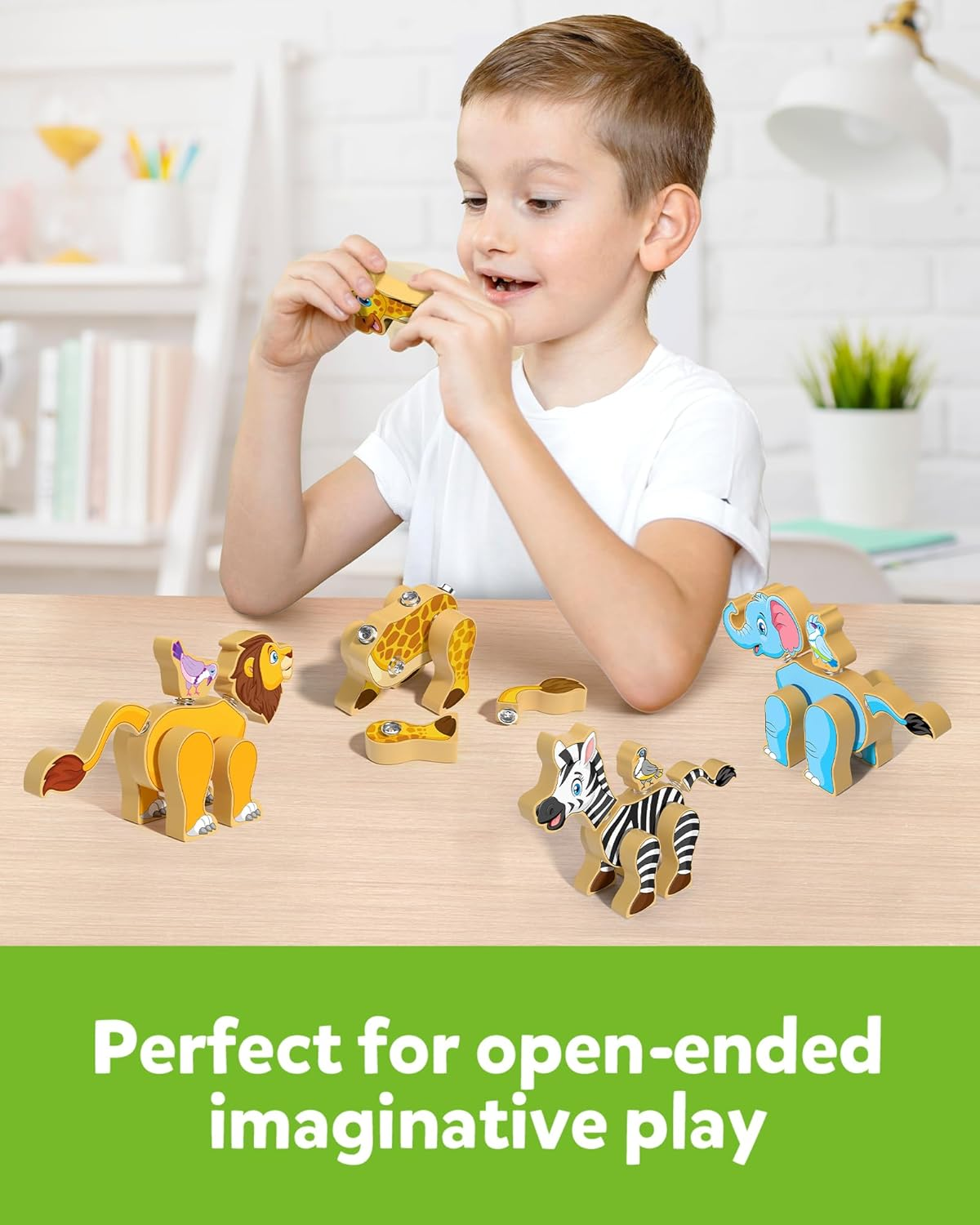 Coogam Wooden Snap Together Building Toy, Take Apart Construction Builders, Assembly Animal Building Blocks, STEM Fine Motor Learning Toy for 3 4 5 Years Old Kids image number 4