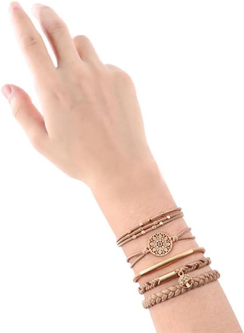 Orivin 10 Pieces Tree of Life Hair Bobbles Ponytail Holder Elastic Bracelet Hair Accessories Cream Beige Polyester image number 6