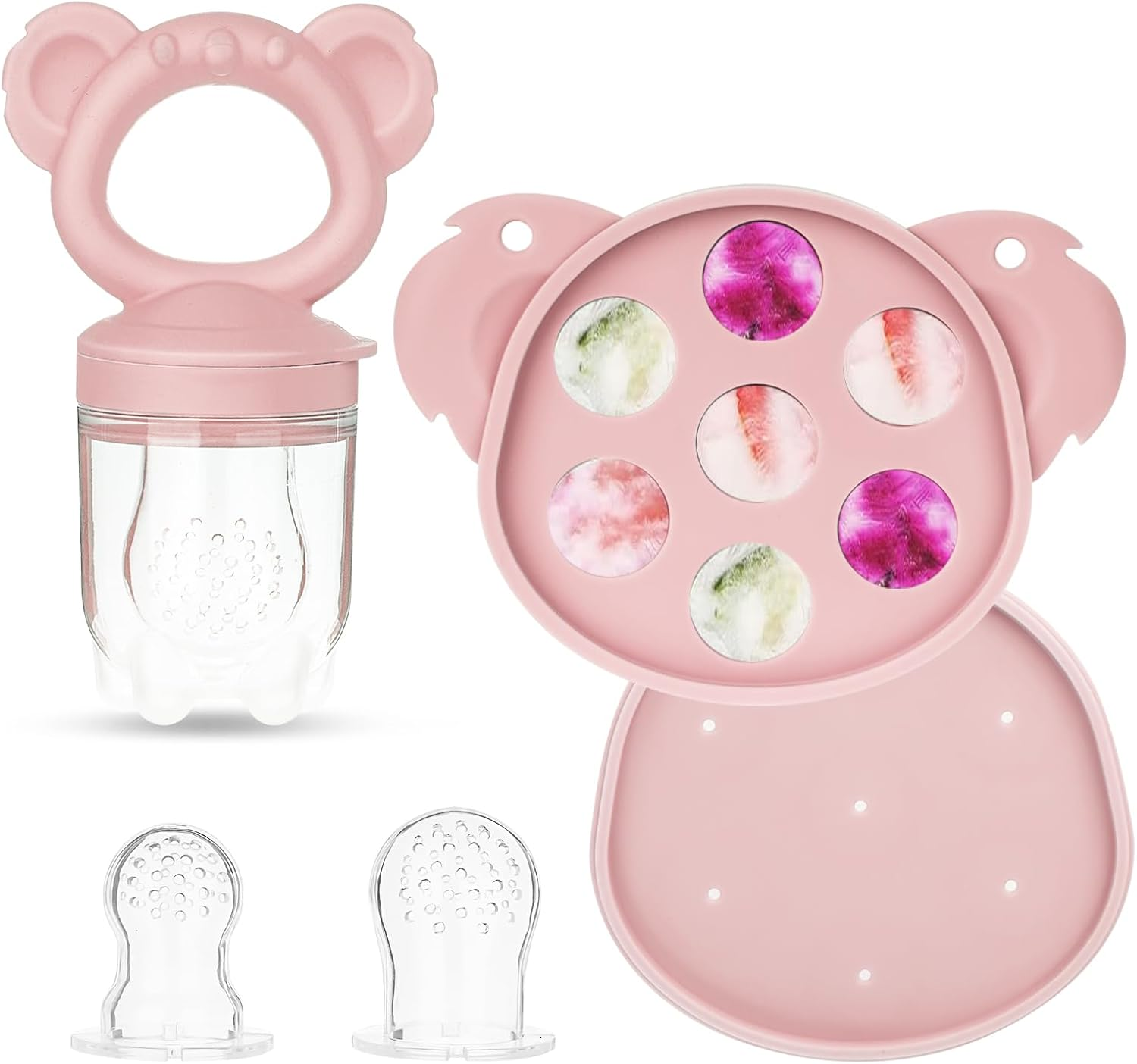 Silicone Baby Fruit Food Feeder & Freezer Nibbletray Set &ndash; Breastmilk Popsicle Molds for Baby Teething Relief, Fresh Food Feeder for Safe Infant Self Feeding BPA Free