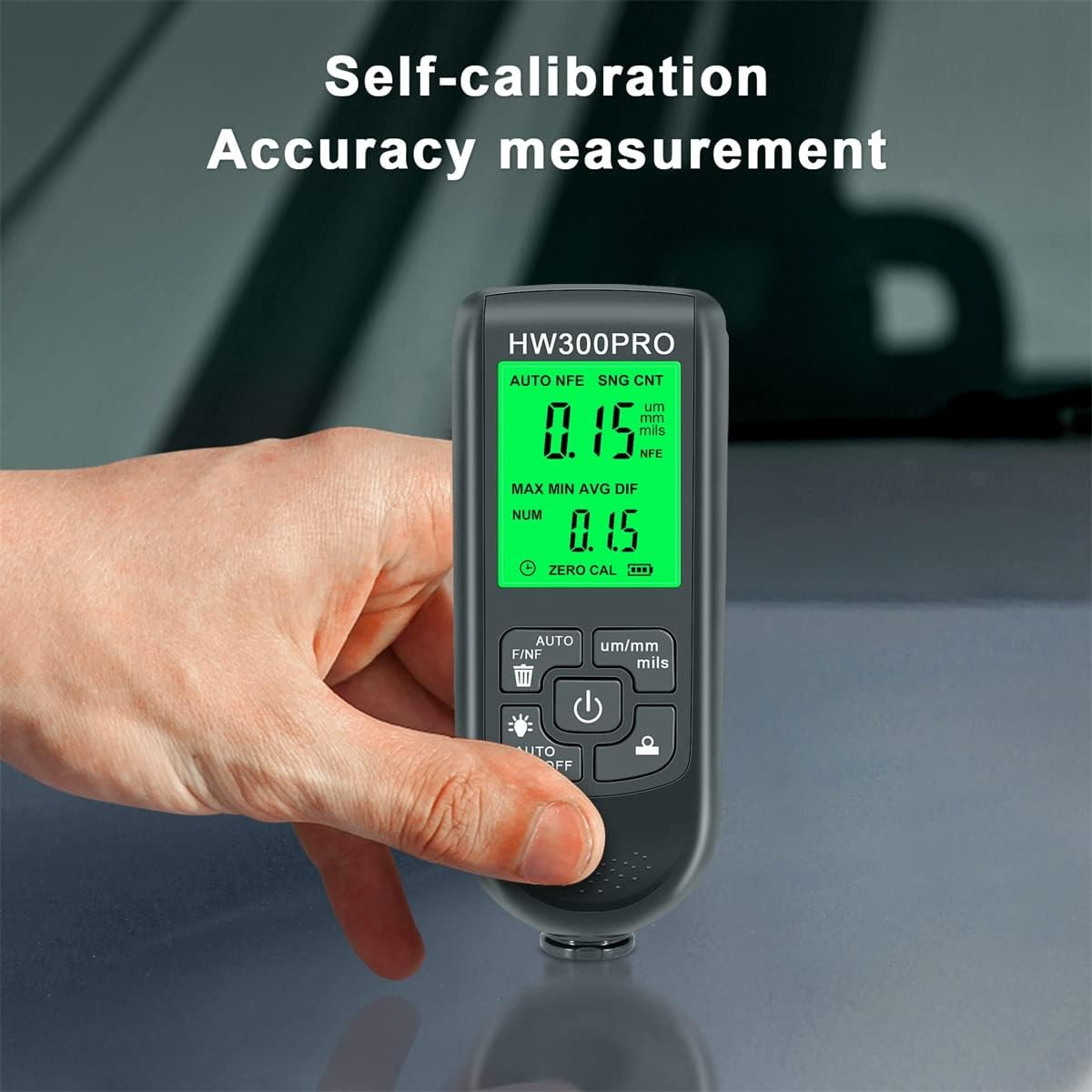 Abizarch Paint Thickness Gauge Meter Fe/Nfe Probe Coating Thickness Gauge Professional Multifunctional Car Paint Depth Gauge Test Precise HW-300PRO for Car Automatic Detection(Black) (Black)