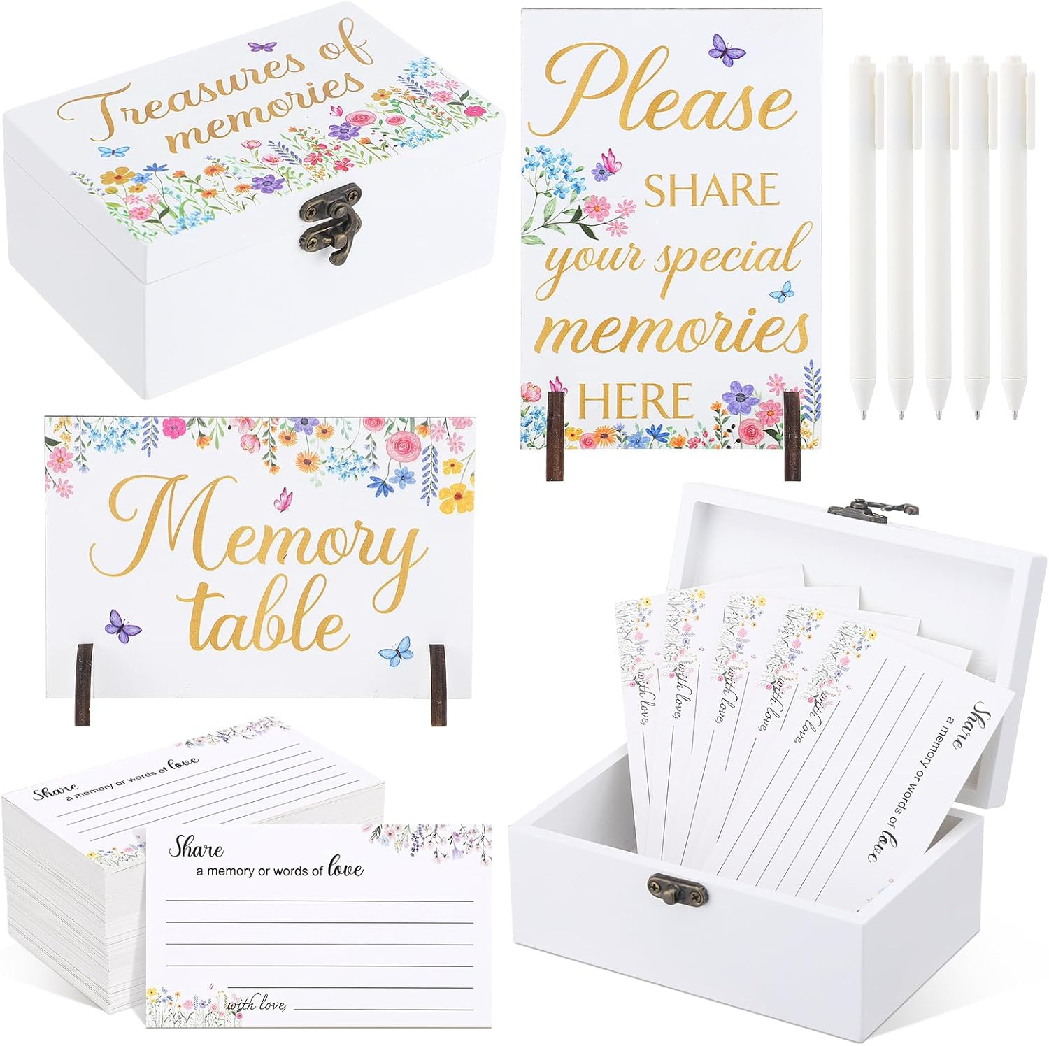 Gilprop 112 Pcs Celebration of Life Memory Cards Set Share a Memory Cards with Box 2 Wood Sign with 4 Hold and 5 Pens, Sympathy Memorial Gifts Funeral Keepsake Decorations (Butterfly) image number 5