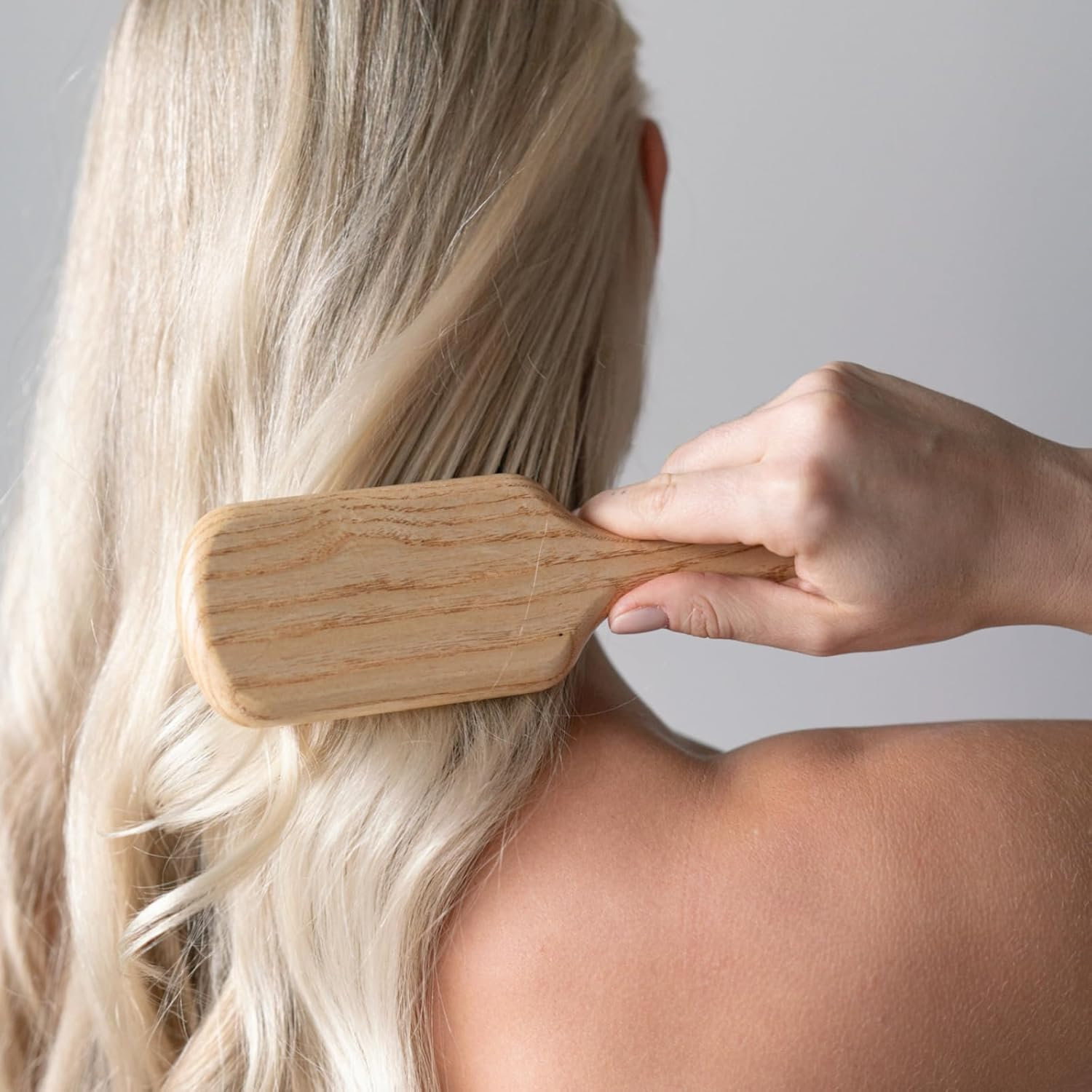 Big Rectangular Paddle Ash Wood Brush - Natural - Tek image number 5