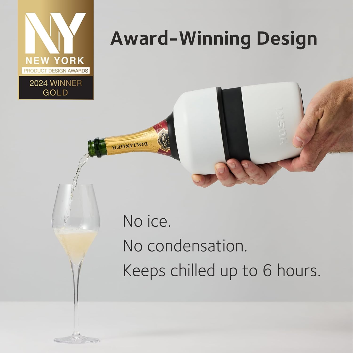 Huski Champagne Cooler | New | Award-Winning Iceless Design with Detachable Bottle Stopper | Keeps Wine Cold up to 6 Hours | Fits Most 750Ml Champagne, Prosecco & Sparkling Wine Bottles (Champagne) - Brushed Stainless image number 4