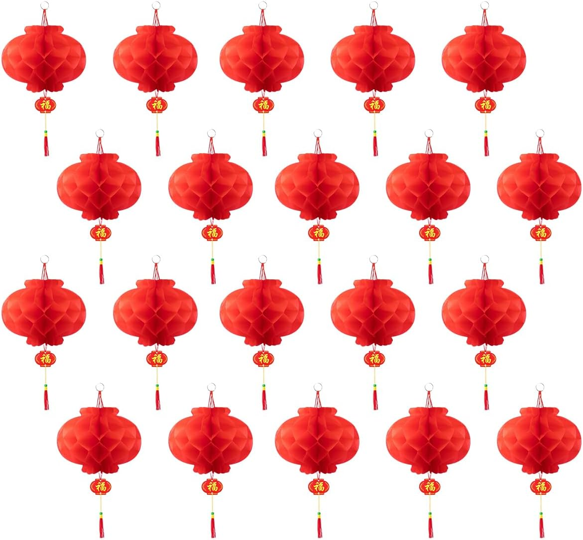 20 Pcs 12 Inch Red Chinese Paper Lanterns Festival Decorations for New Year, Chinese New Year, Spring Festival, Wedding, Birthday Party image number 1