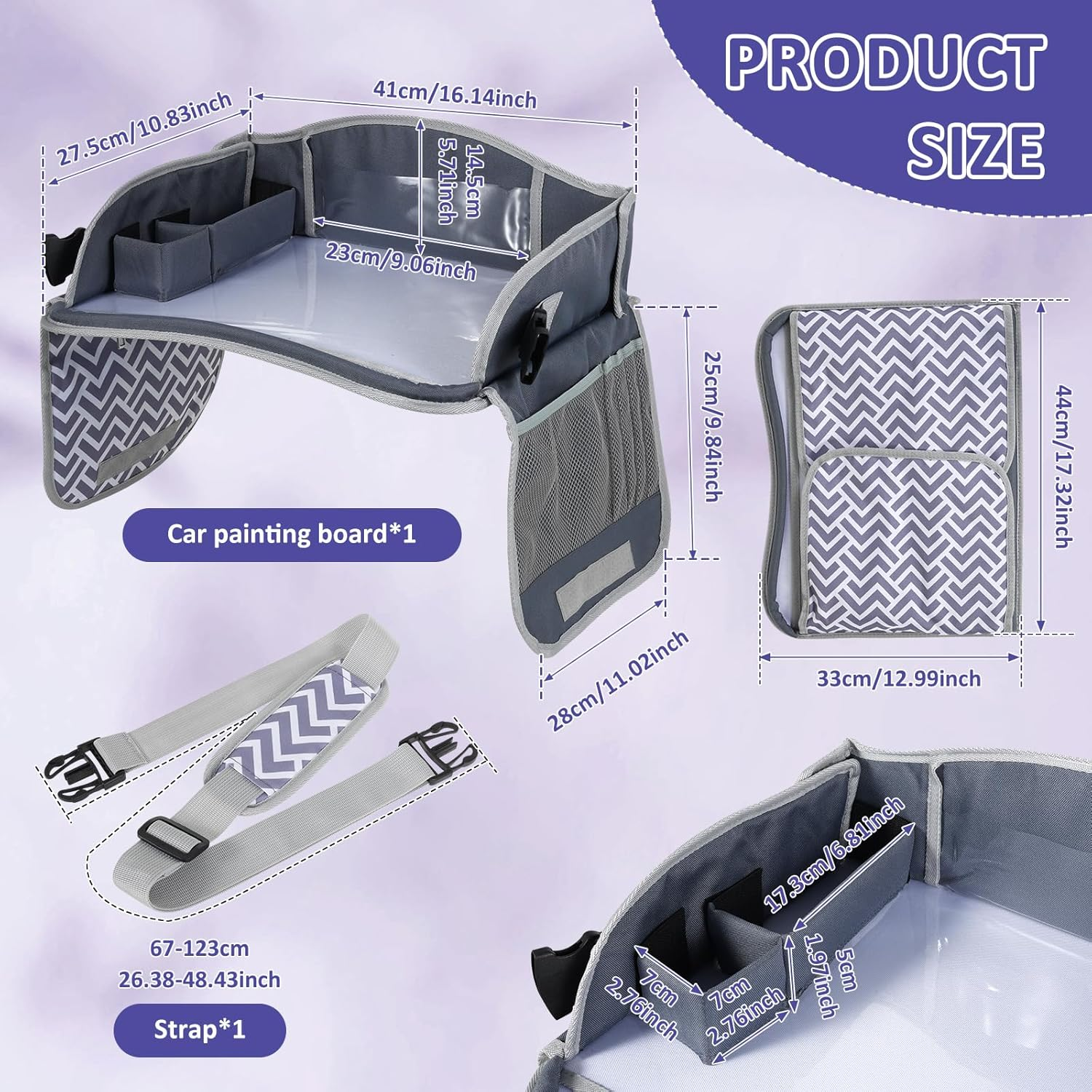 Kids Travel Tray for Toddler Car Seat, Enduring Car Seat Tray, Easy to Install Seat Table Tray with Adjustable Strap for Road Trip Activities image number 5