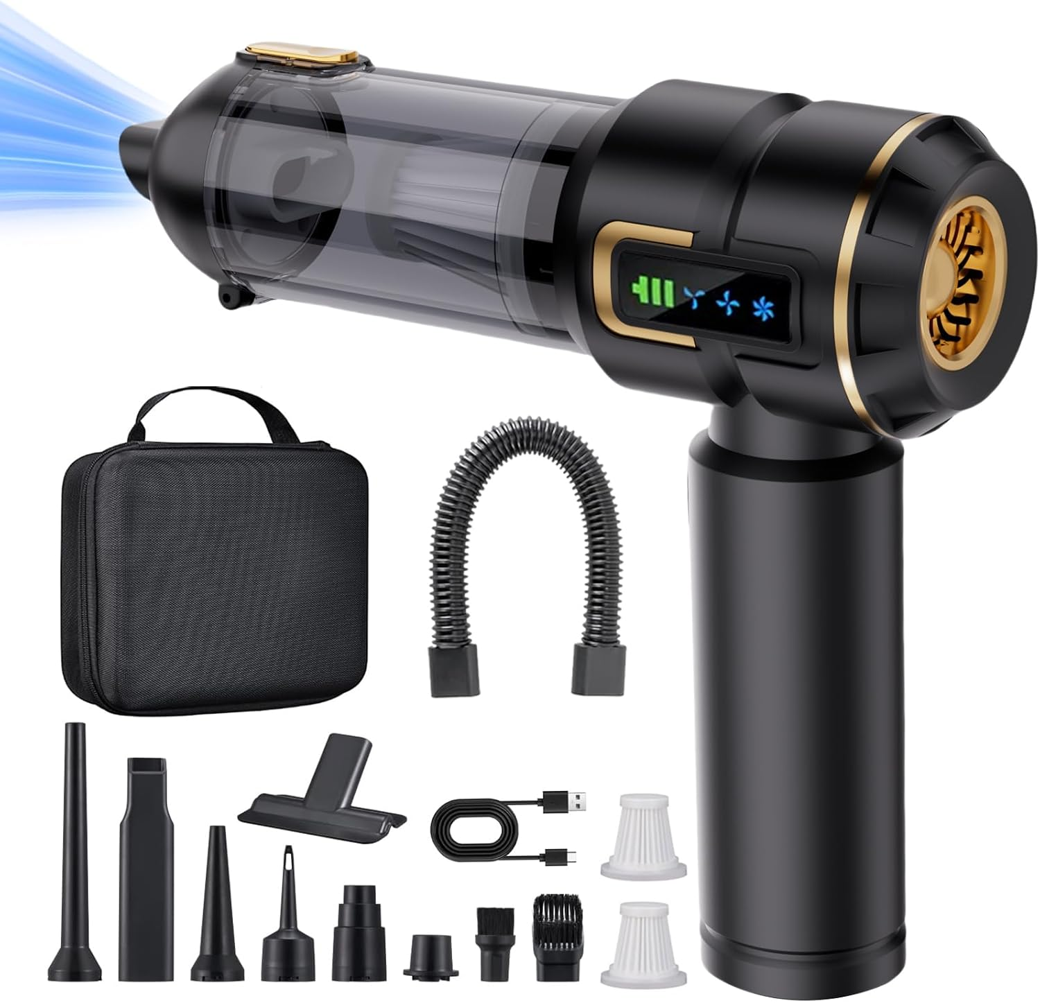 Lyiazsoy Car Vacuum Cleaner Cordless,22000Pa High Power Mini Vacuum Cleaner,Rechargeable Handheld Vacuum Cleaner,Car Hoovers for Pet Hair, Home, Office, Kitchen(Gold Black) image number 5