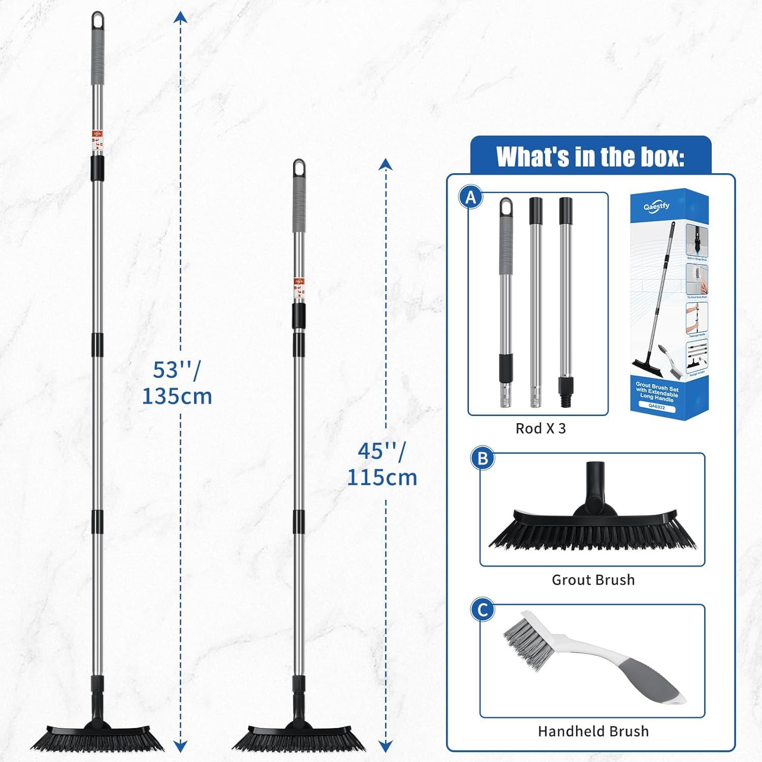 Qaestfy Grout Brush with Long Handle for Cleaning, Stiff Bristles Handheld Tile Scrub Brush, V-Shape Crevice Cleaning Brush for Floor Deep Cleaning image number 5
