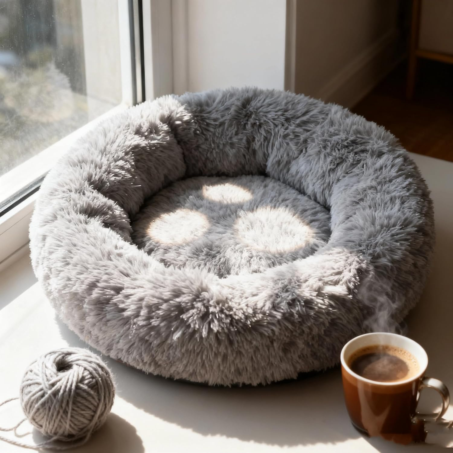 Plush Pet Bed, Doughnut Pet Bed, Cat Bed, Fluffy, Dog Bed, round Dog Cushion, Cat Basket, Sleeping Area, Plush Cat Cushion, Dog Cushion, Washable Puppy Bed, 40 Cm, Grey