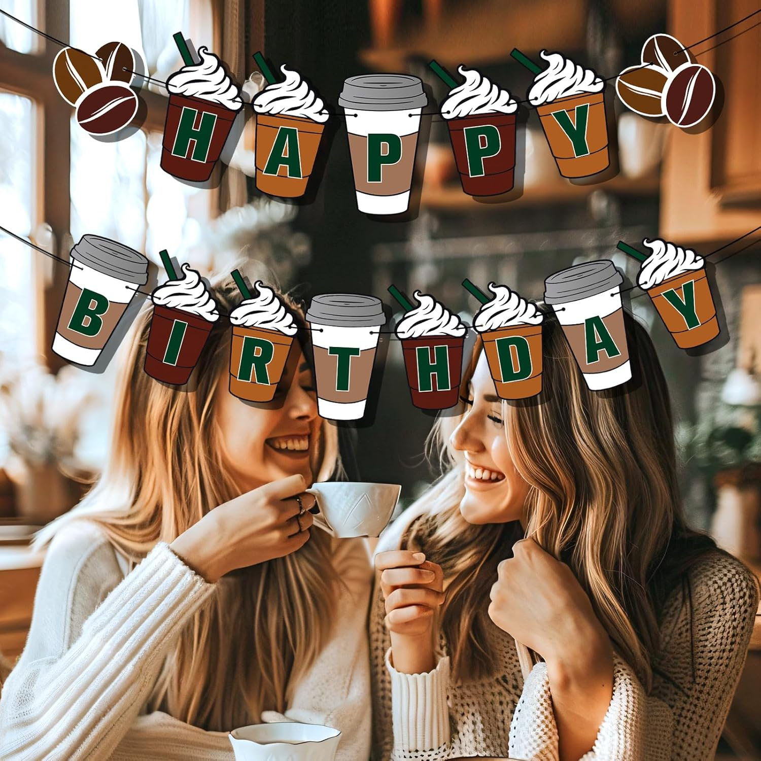 Happy Birthday Banner, Pre-String Coffee Themed Party Decorations Frappe Coffee Birthday Decorations for Coffee Party Supplies image number 2