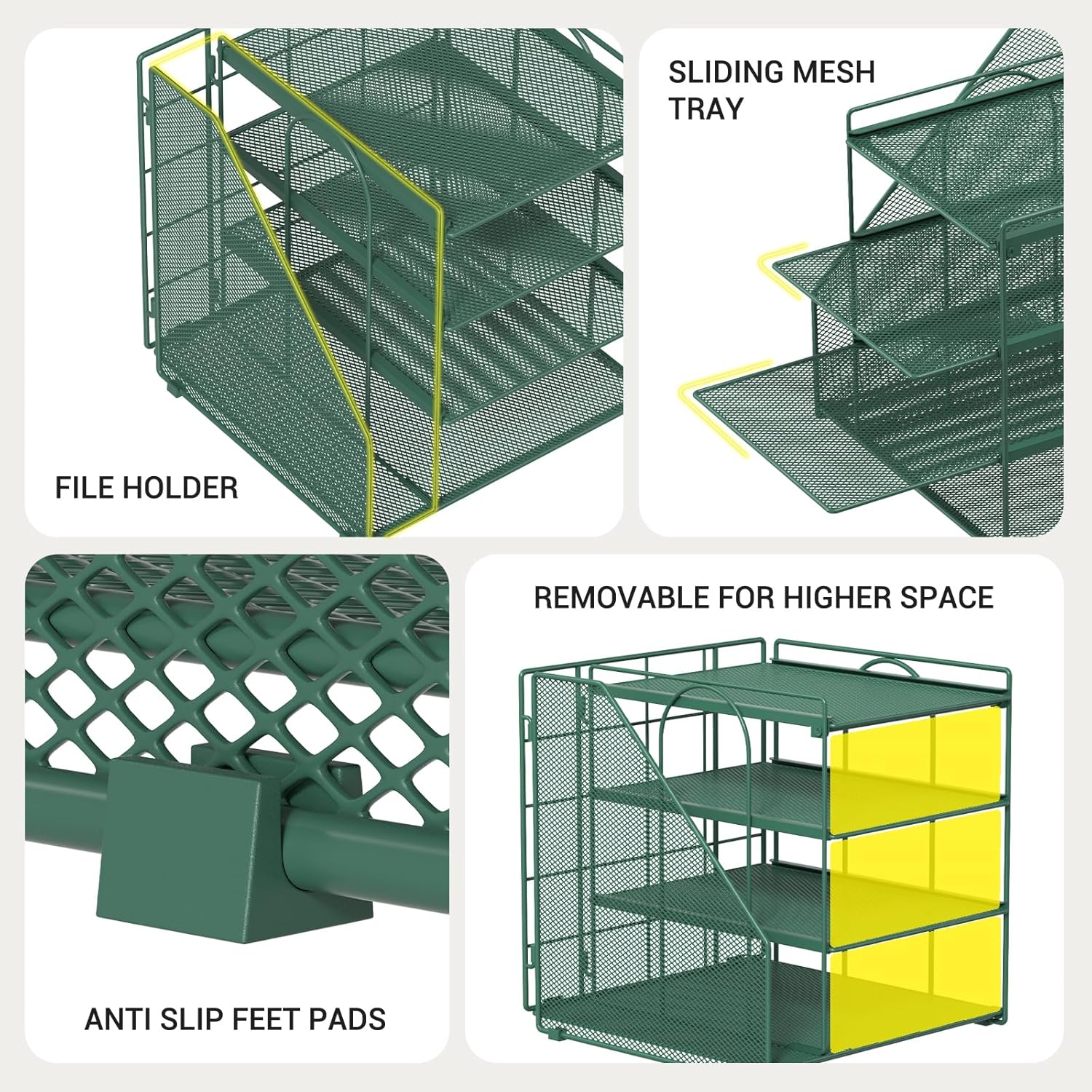 Becomrock Desk File Organizer and Accessories, 4-Tier Paper Organizer with Vertical File Holder, Office Desk Accessories & Workspace Organizers and Storage for Office Supplies (Green) image number 4