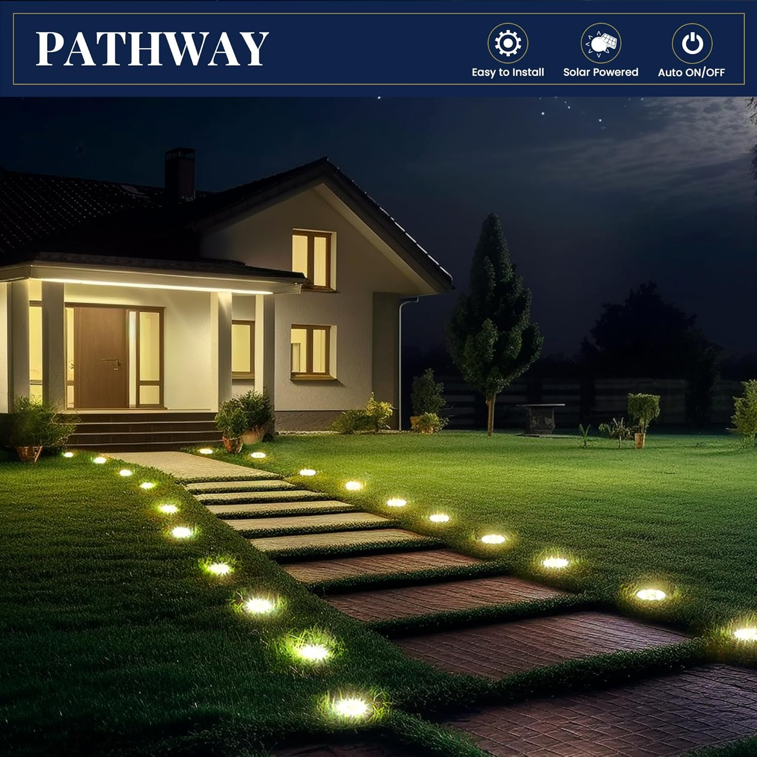 Solar Ground Lights, 12 Pack Solar Lights Outdoor Waterproof, 8 LED Solar Powered Landscape Lighting for Garden Yard Patio Driveway Pathway Walkway (Warm White) - Cold White image number 4
