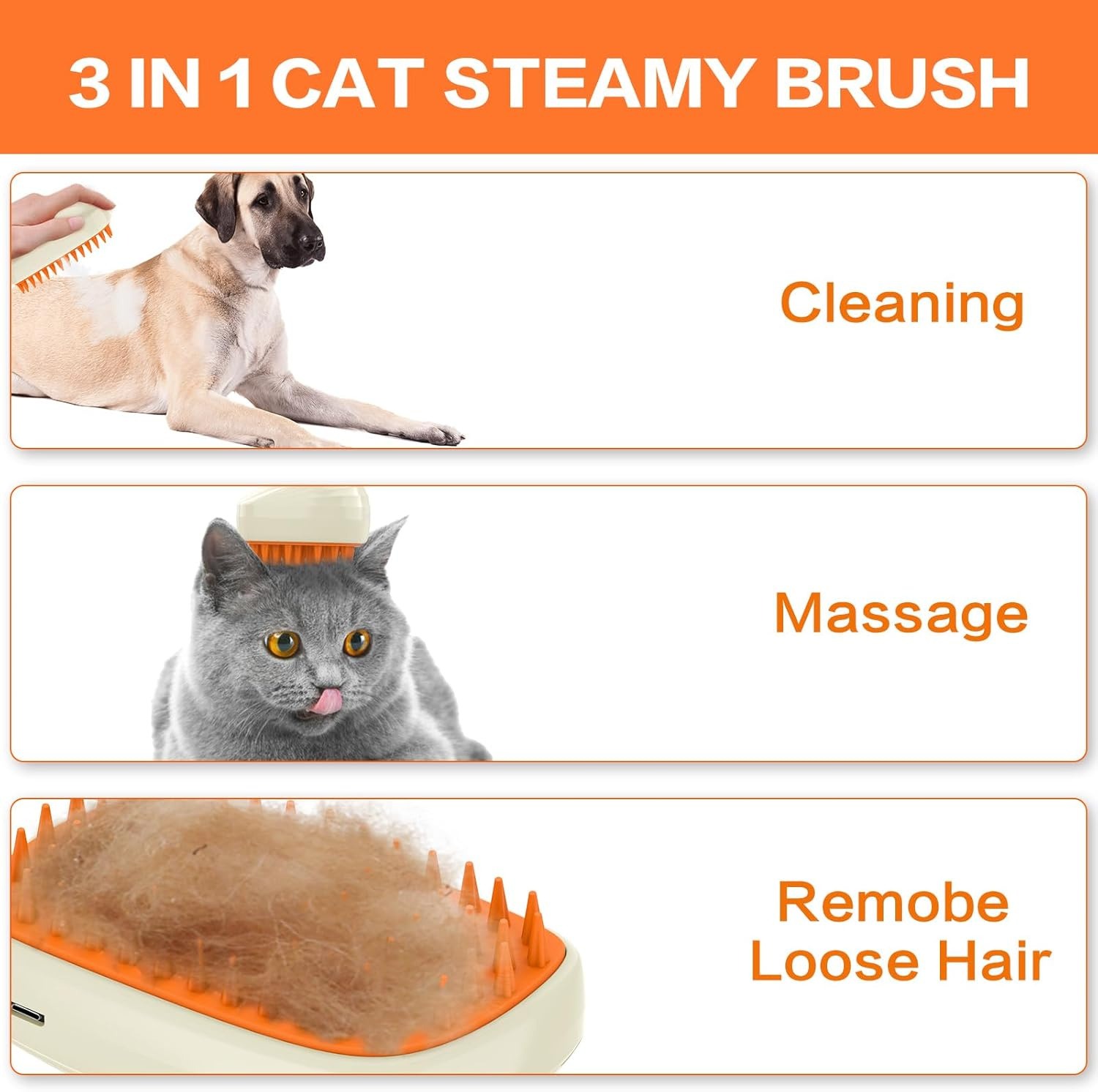 Cat Brush with Steam, 3-In-1 Steam Brush Cat Steamy Brush Cat Steam Brush for Cats with Spray Cat Brush with Water Cats Steam Brush Care Brush for Cats and Dogs for Hair Removal