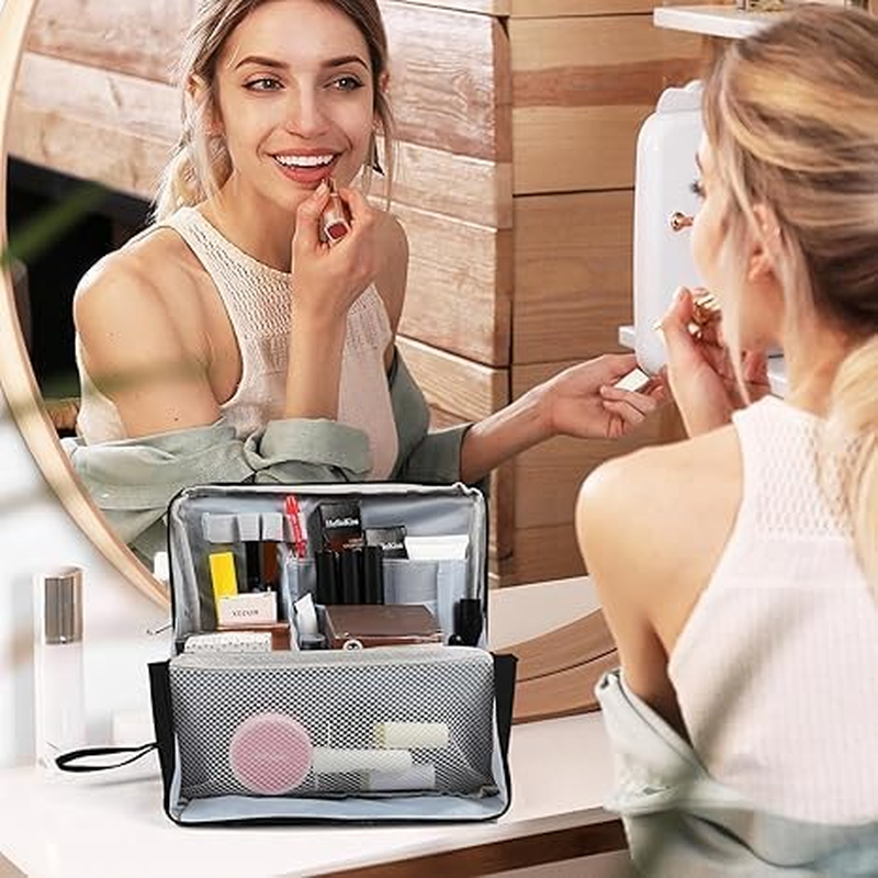 Leanockesa Standing Makeup Bag &ndash; Portable, Large Capacity, Makeup Bag with Compartments, Multi,Travel Makeup Organizer (Blue) - Blue image number 5