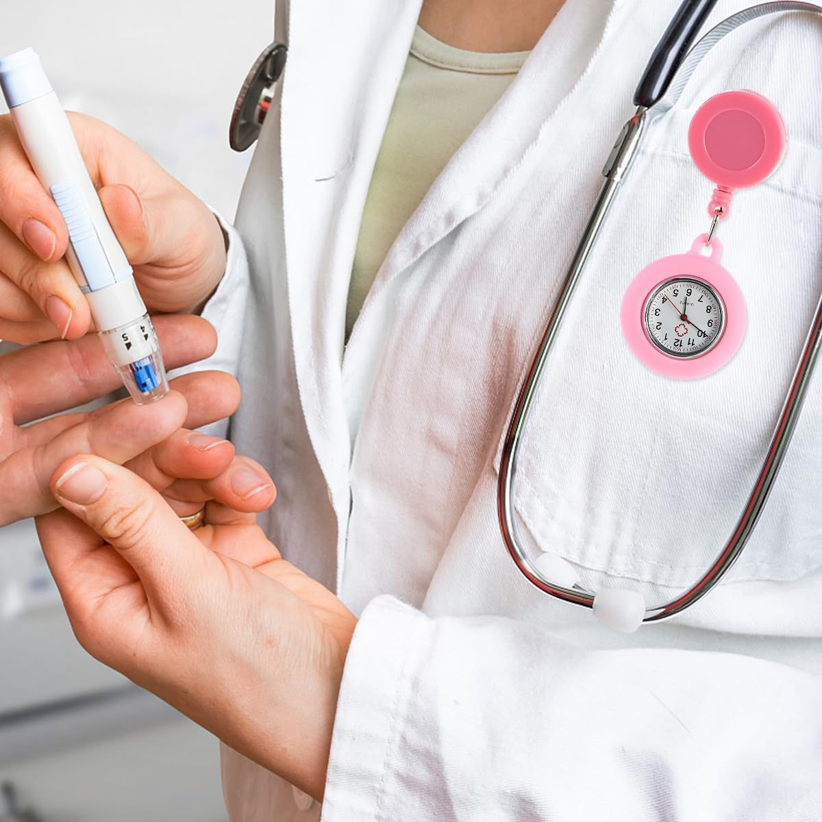 Gatuida Badge Watch Care Retractable on Fob Men Hand Clip- Clip-On Pink Second Silicone Ladies Hanging round Lapel Rope Watch for Pocket Clip Womens image number 2