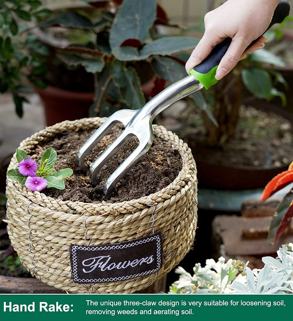 ESOW Garden Tool Set, 3 Piece Cast-Aluminum Heavy Duty Gardening Kit Includes Hand Trowel, Transplant Trowel and Cultivator Hand Rake with Soft Rubberized Non-Slip Ergonomic Handle, Garden Gifts image number 2