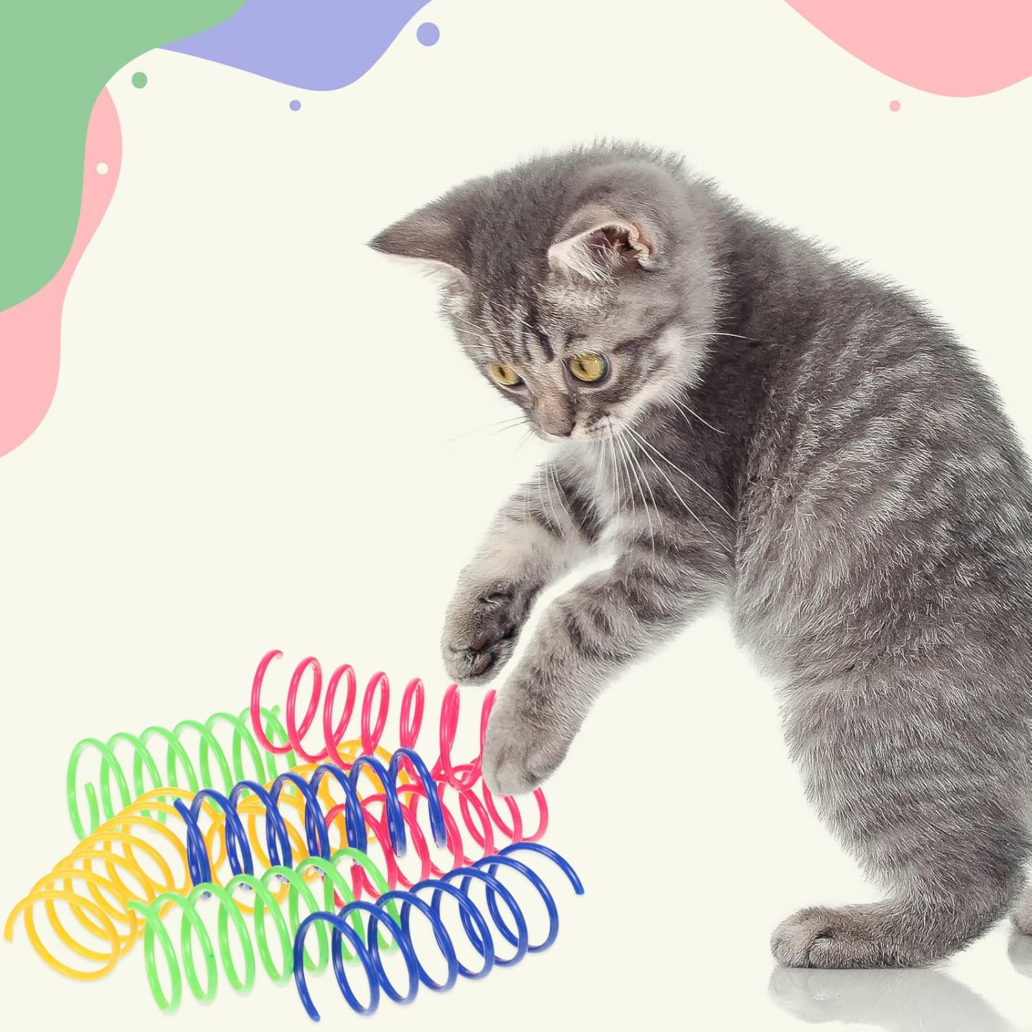 102 Pcs Cat Toys Balls Set 80 Assorted Color Cat Glitter Pom Pom Balls,10 Pcs 2.2 Inch Crinkle Ball Cat Toy Balls 12 Helical Spring Toys Pet Cat Toy Furry Interactive Toy Balls Christmas Party Balls image number 1