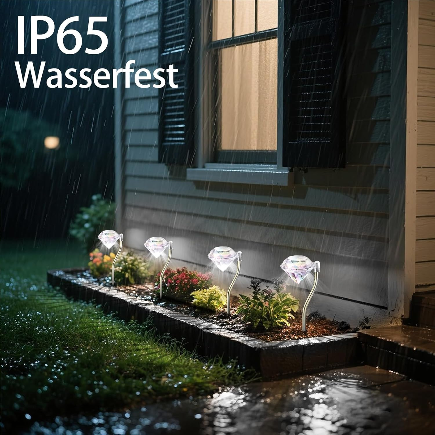 Anordsem Solar Lights for Outdoor Balcony Decoration: Garden Decoration for Outdoor Weatherproof LED Diamond Solar Lights - White Light Lighting Solar Lights Outdoor Garden Decoration Gift for Women - White image number 4