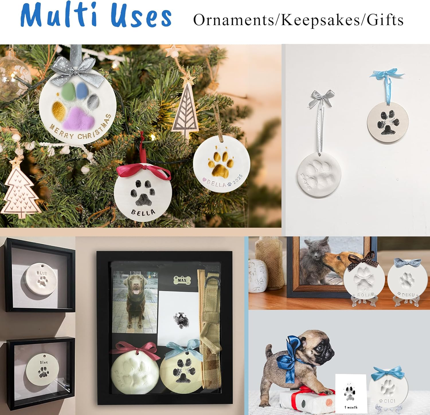 Clay & Ink Paw Print Kit,Make 3 Pawprint Ornaments,Dog or Cat Paw/Nose Print Keepsake,Clean Touch Ink Pad & Soft Clay for Pet, Inkless Pet Paw Print Impression Kit,Pet Christmas Ornament image number 4