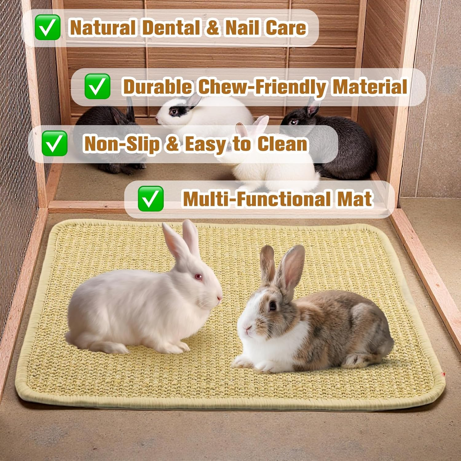 Set of 2 Scratching Mats for Rabbits Made of Natural Sisal, Chew Toy & Sleeping Mat for Cages, Claws & Dental Care, Breathable Nesting Mat for Rabbits, Rabbits & Small Animals, 30 X 40 Cm image number 3