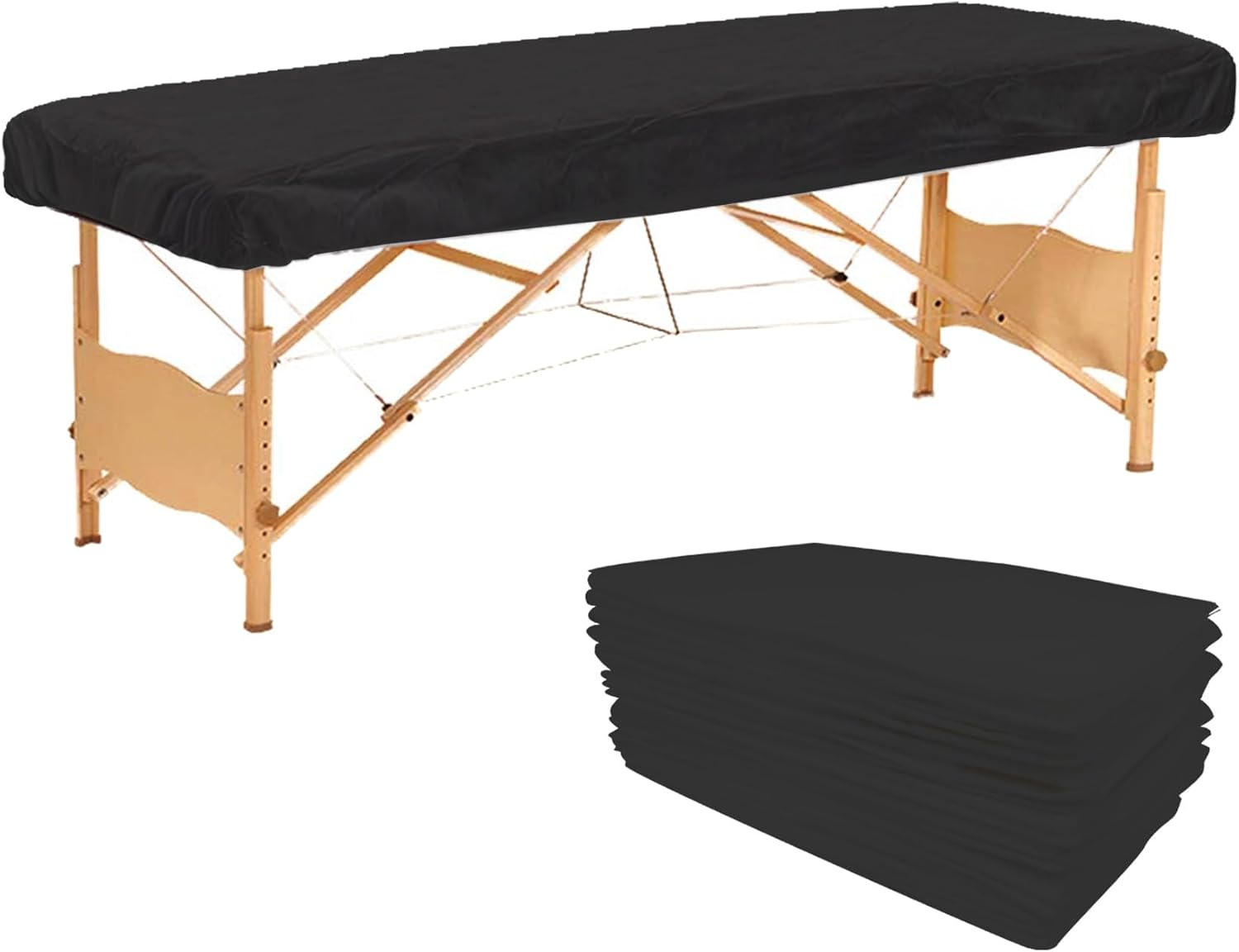 20PCS Disposable Fitted Massage Table Sheets, Heavy Duty Elastic Disposable Bed Cover, Breathable Disposable Fitted Sheets for Spa Black Non Woven Fabric 36 X 85 Inch