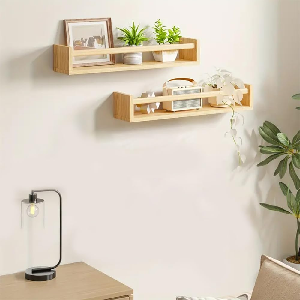 2 Pack Wood Nursery Bookshelves for Wall, 42 Cm Long Floating Book Shelves, Wall Mounted Bookcase for Bedroom, Playroom Organizer, Bathroom Decor, 42X10X10 Cm image number 5