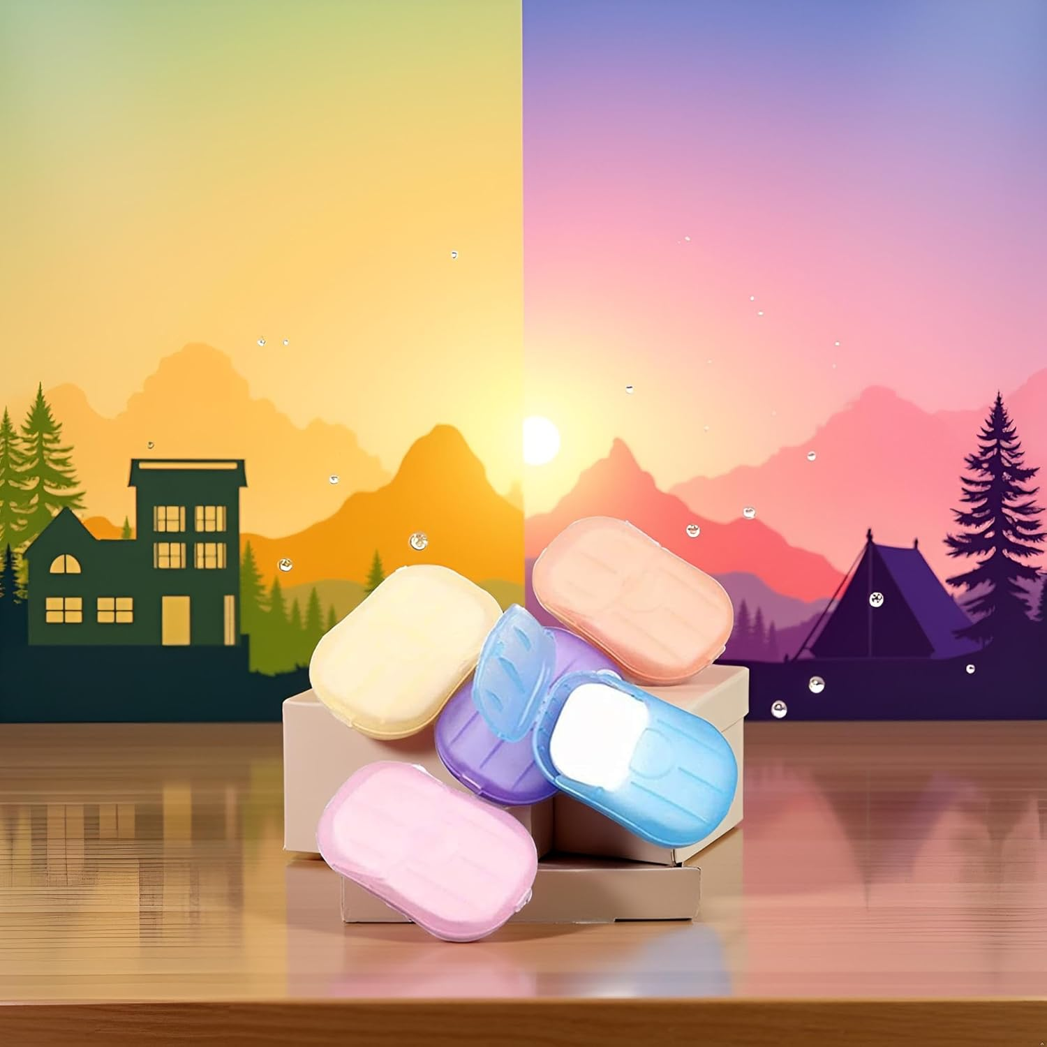 Tustao 500 Sheets Disposable Soap Paper 5 Boxes Hand Cleaner Fragrance Mini Color Soap Paper for School Indoor, Outdoor, Travel, Camping Hiking, Camping Soap, Soap Sheets image number 4