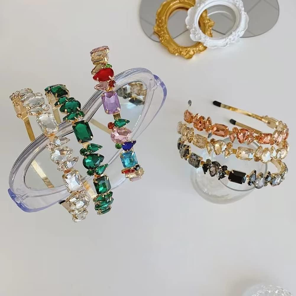 Rhinestone Headband Hair Hoop Crystal Diamond Hair Band Headband Sparkling Headband Thin Crystal Hair Band for Women Girls Champagne image number 6