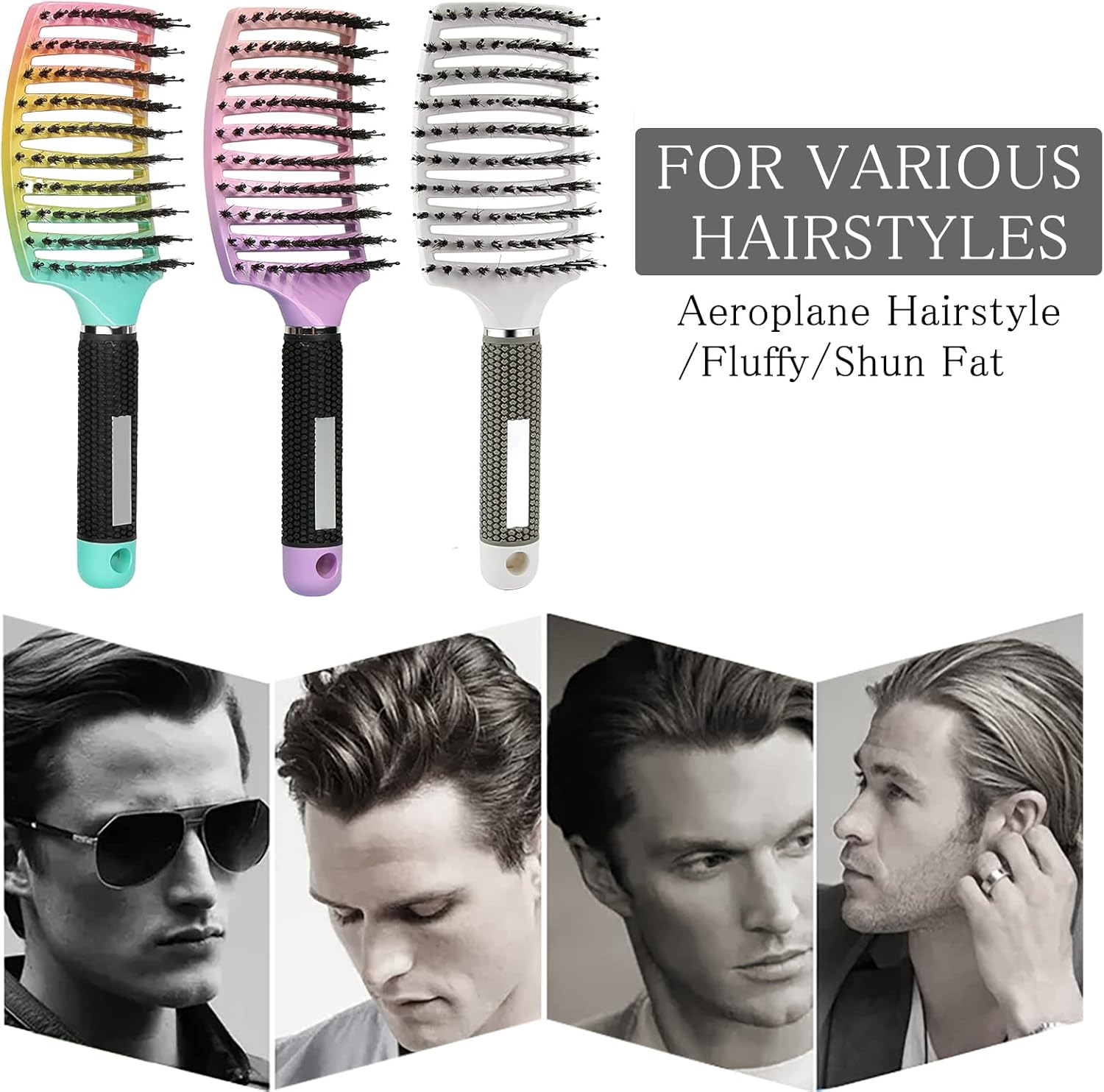 3 Pieces Hair Brush Boar Bristles Detangling Brush Hair Brush without Pulling Detangling Hair Brush Wild Boar Bristles Hair Styling Brush Hair Brush for Women Men Children image number 6