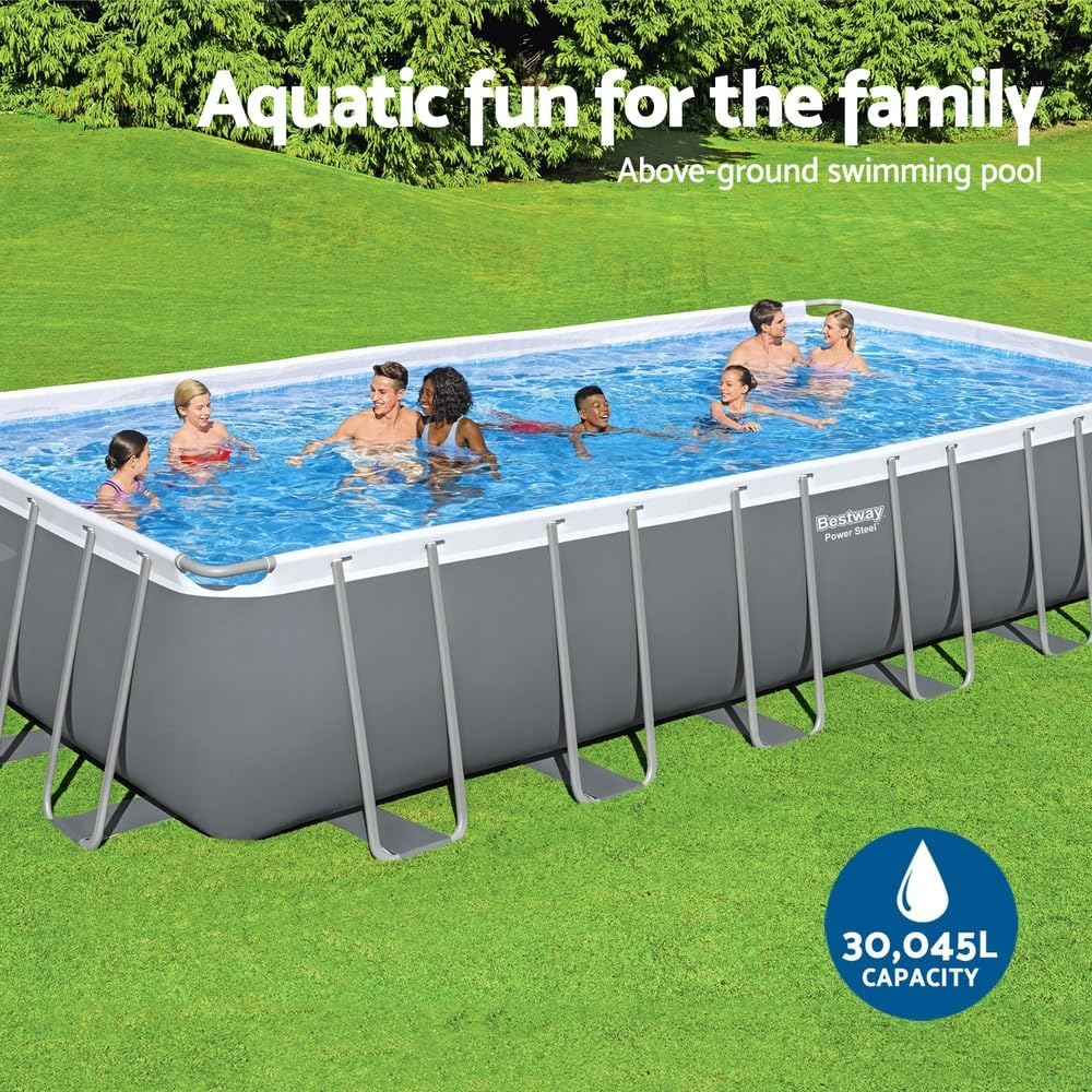 Bestway Power Steel above Ground Rectangular Swimming Pool Set, 7.32 M X 3.66 M X 1.32 M Size