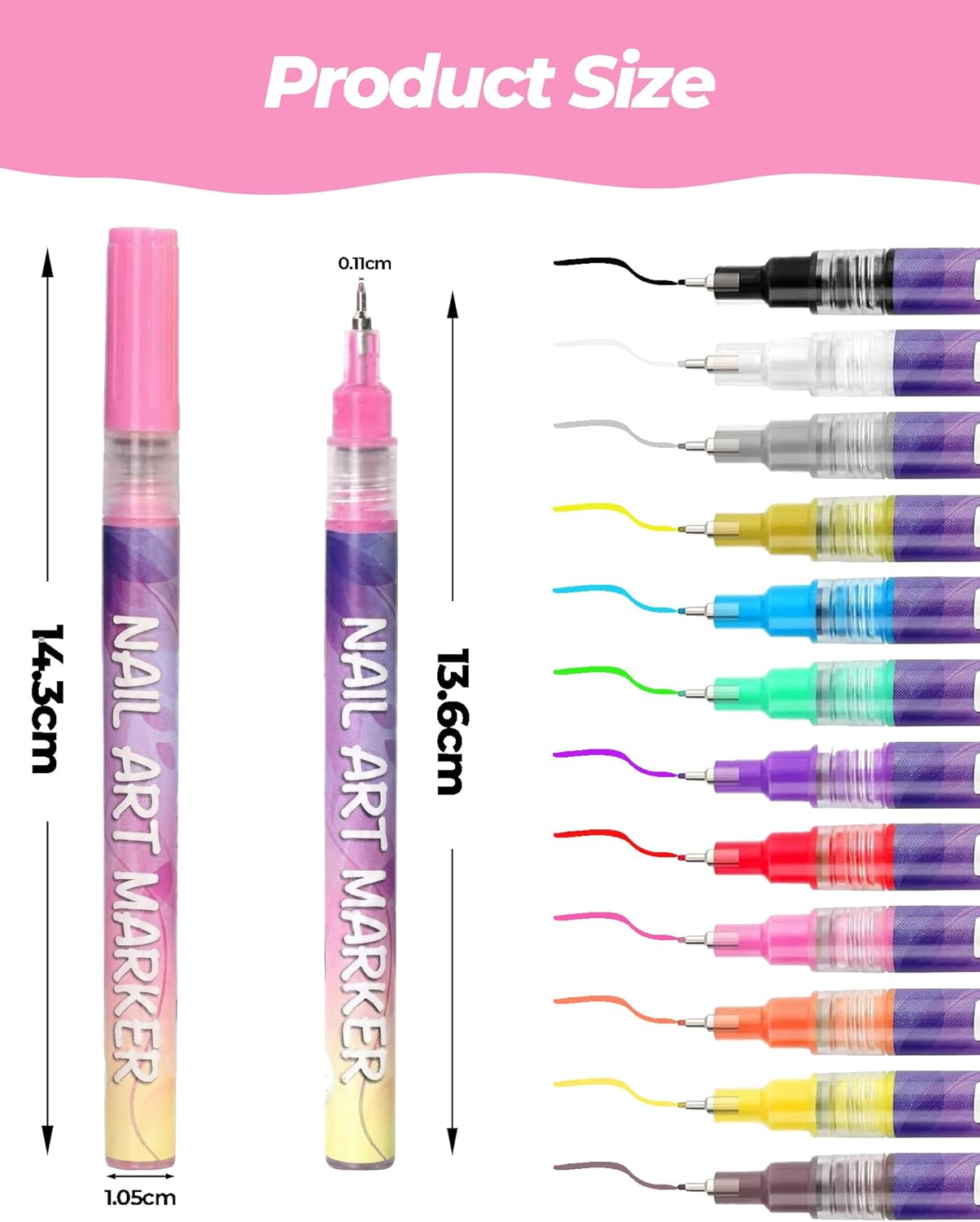 12 Color Acrylic Paint Pen Set, Nail Art Polish Pens Nail Point Graffiti Dotting Pen Drawing Painting Liner Brush for DIY Nail Art Beauty Adorn Manicure Tools image number 3