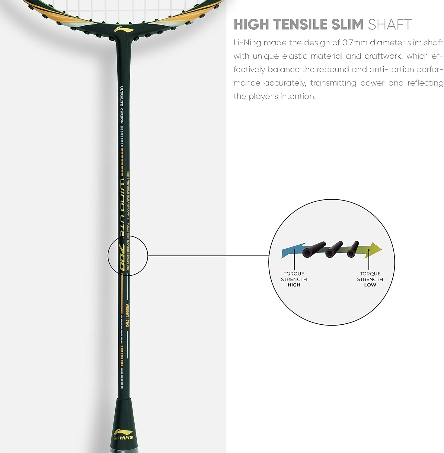 Li-Ning Wind Lite Strung Badminton Racquet with Free Full Cover (78 Grams. Powered by Windstorm) image number 4