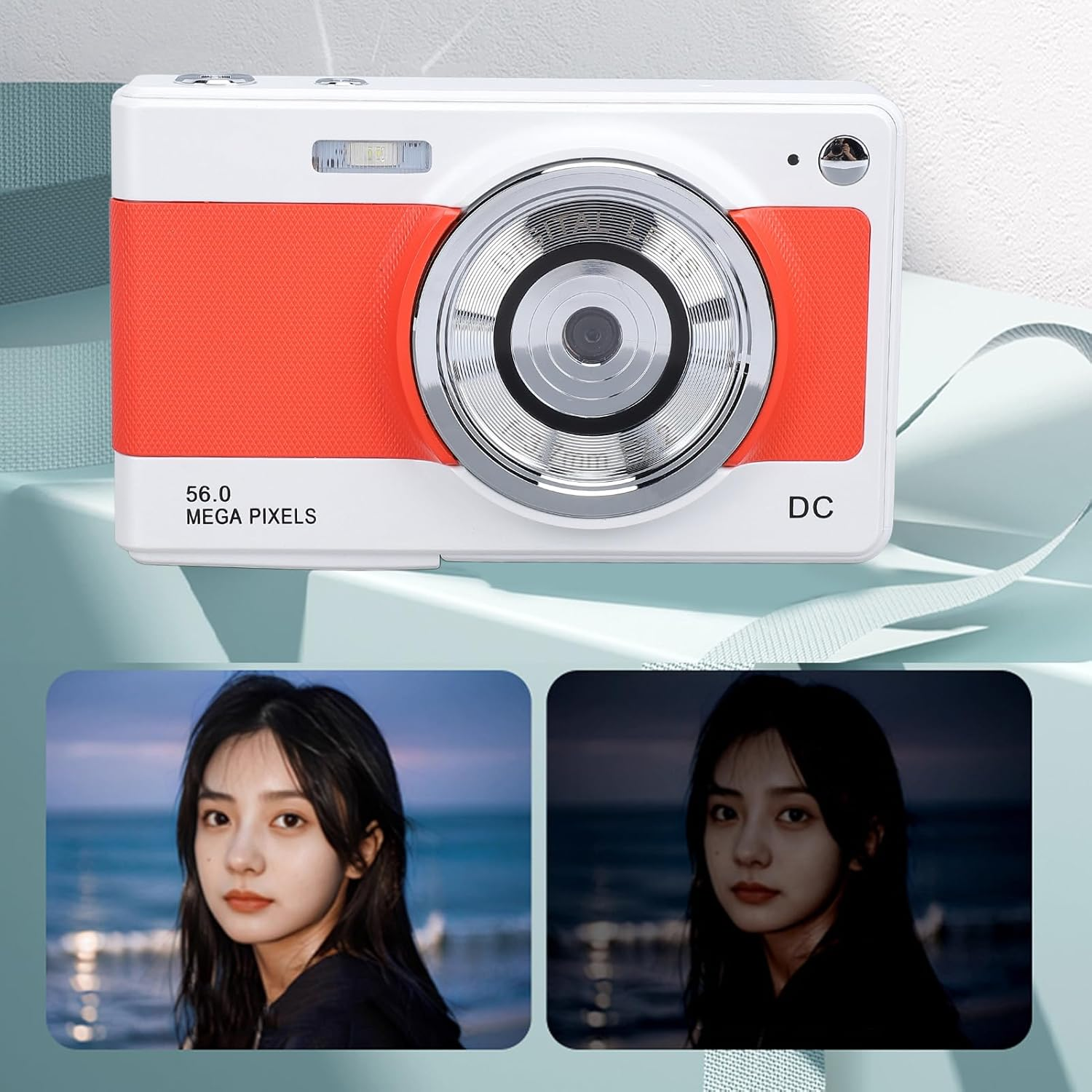 50MP 1080P Digital Camera - Autofocus, 8X Zoom, 2.8In Display Screen, Type C Fast Charging for Kids Teens Students (White and Orange) - Silver image number 4