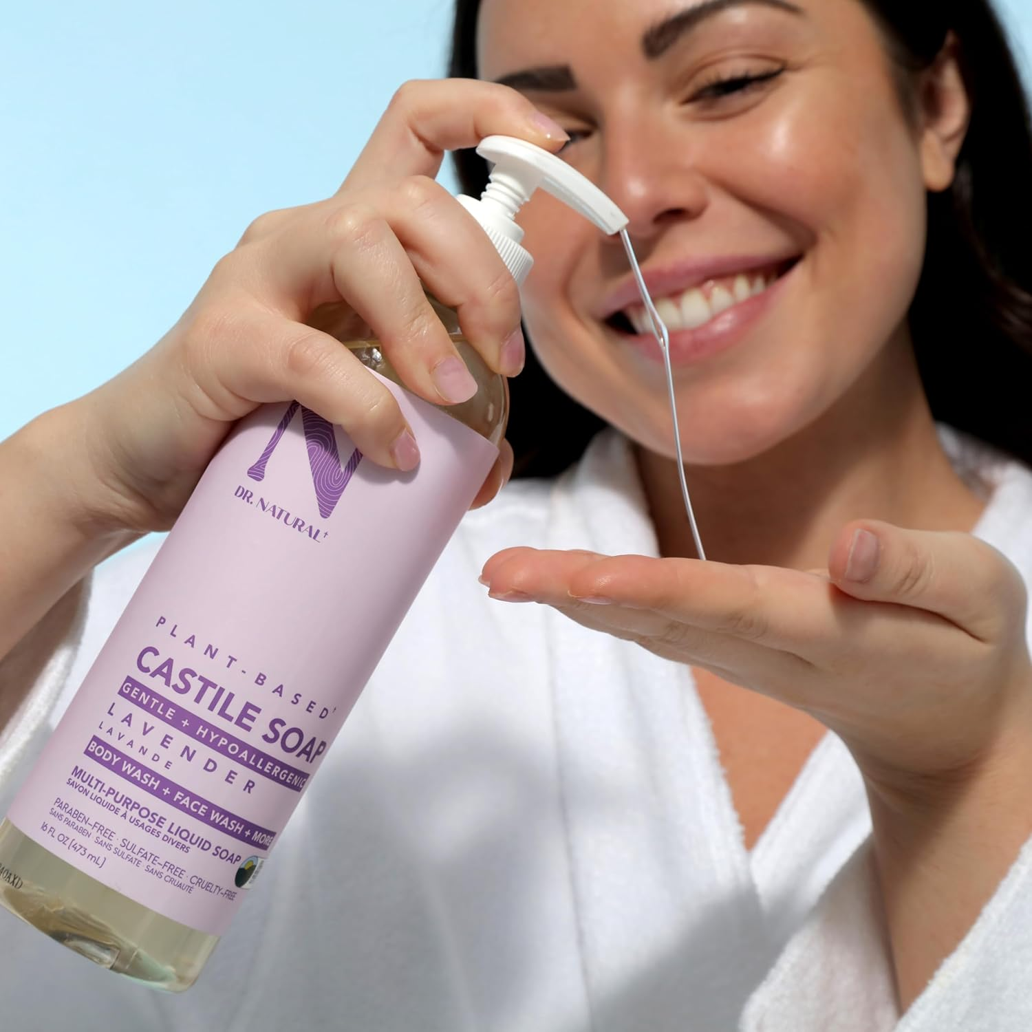 Dr. Natural Castile Liquid Soap - Multi-Use Body Wash, Shampoo and Face Wash - Hydrating Body Soap for Skin, Hair, Pets and Home - Lavender - 473 Ml image number 2