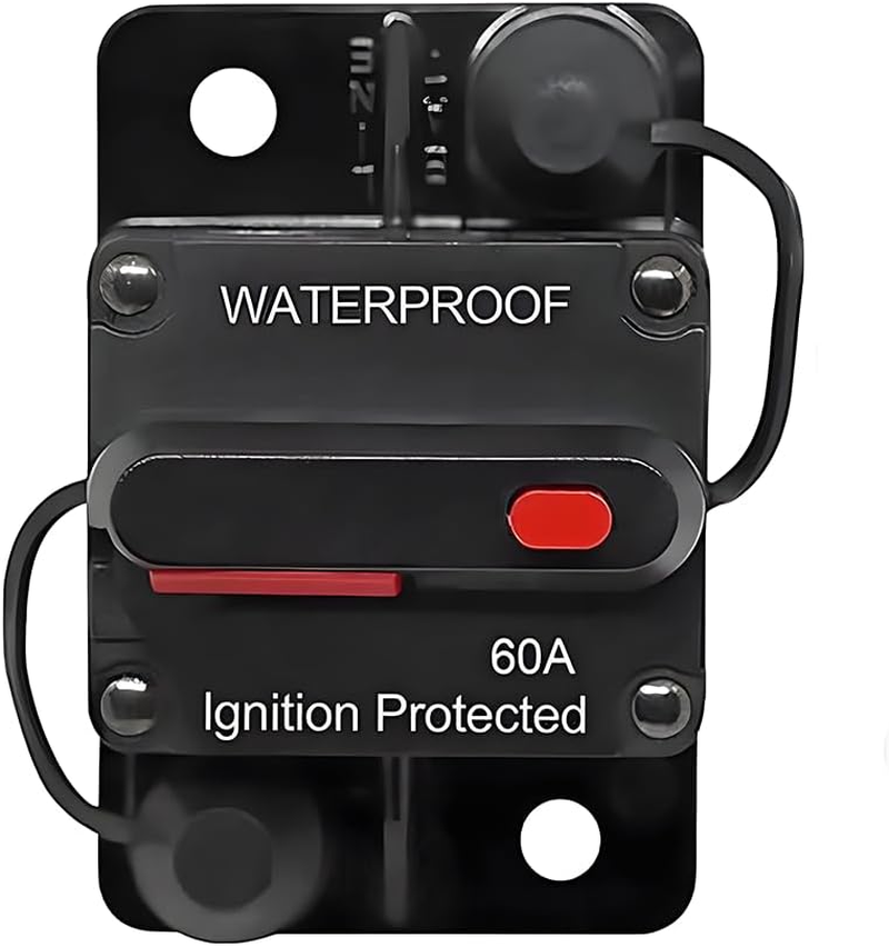Anhoer Circuit Breaker with Manual Reset 12V-48V DC Waterproof Circuit Breaker Fuse Holder Inverter 50-250A for Solar Power Marine Boat Car Motor (60A) image number 1