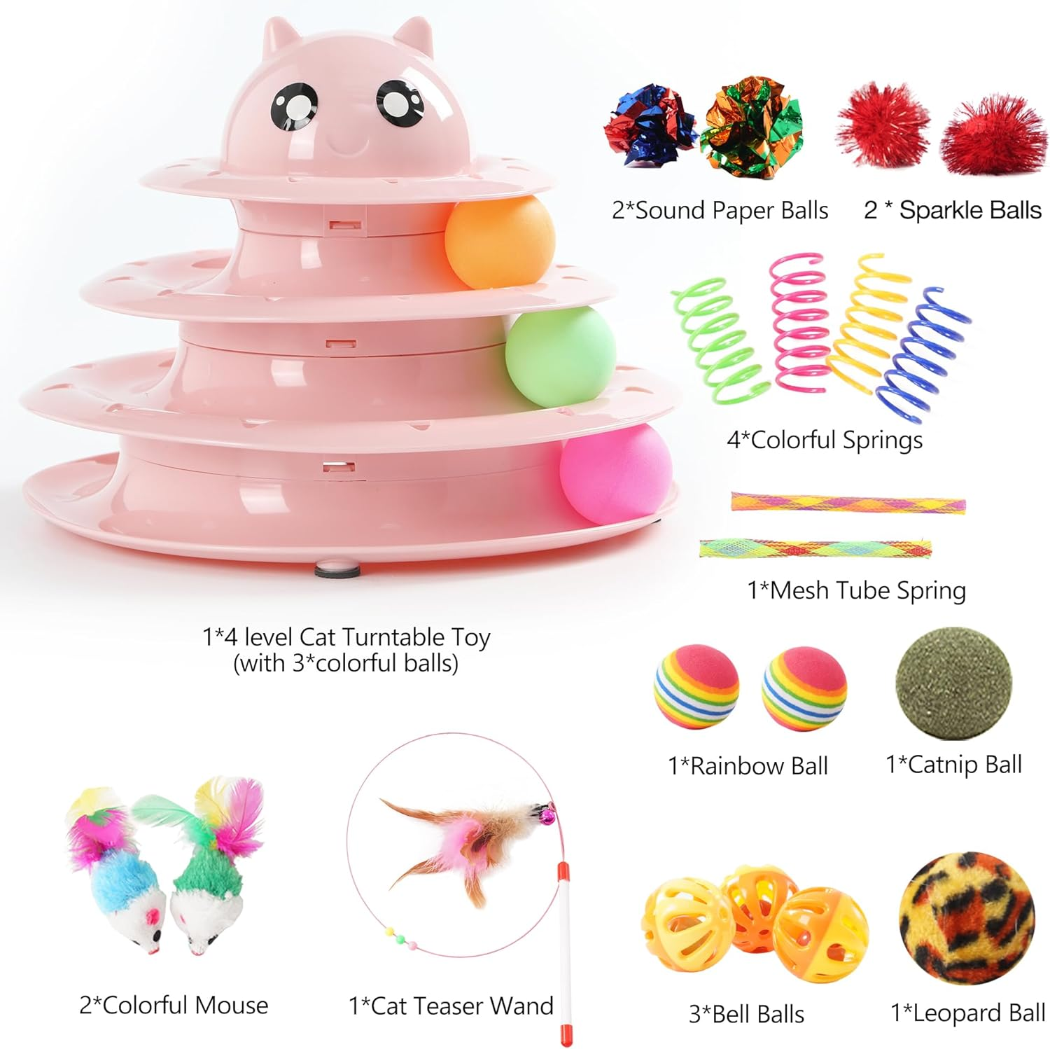 Vealind Pet Interactive Fun Roller Exerciser 3 Level Tower of Tracks Cat Teaser Ball Toy(Pink) image number 2