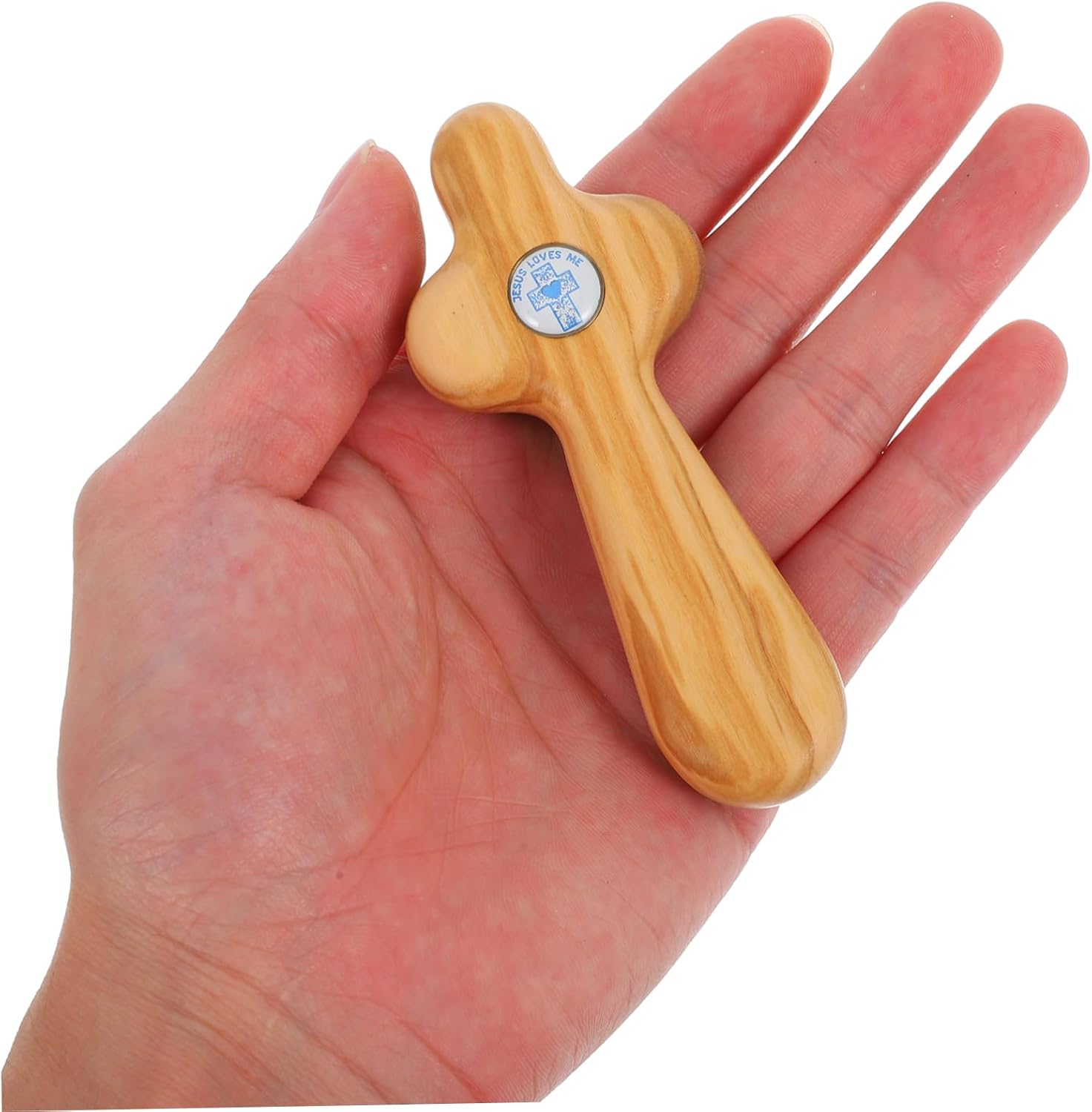 GLSTOY Small Handheld Olive Wood Cross for Baptism Confirmation and Holy Communion Religious Keepsake Jesus Statue Pocket Prayer Cross