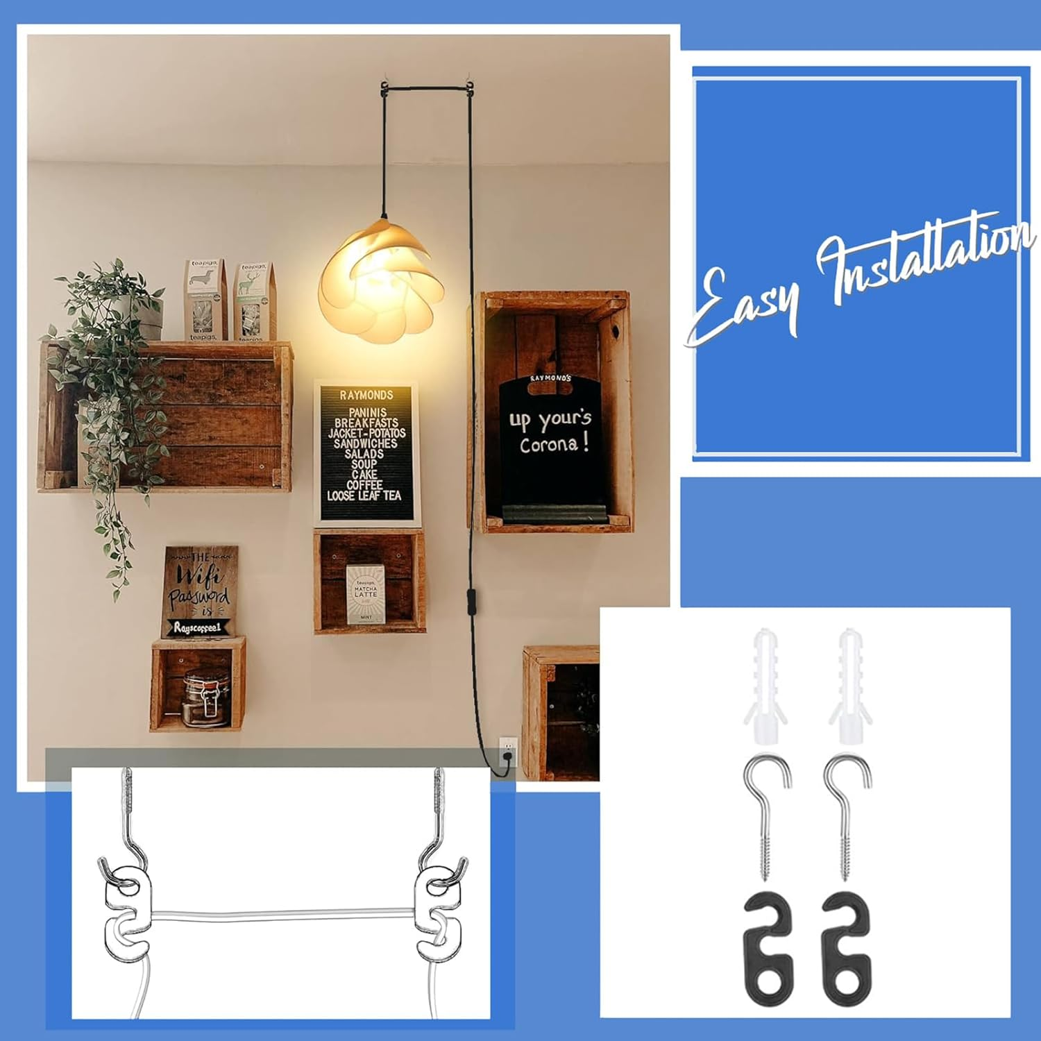 Salt Lamp Cord Replacement E27 Bulb Cable with Light Switch, 1.8M Plug in Pendant Light Extension Cable Lamp Socket to AC AU Plug Power Cord for Kitchen Bedroom Plant Growth Linear Pendant Lights image number 2