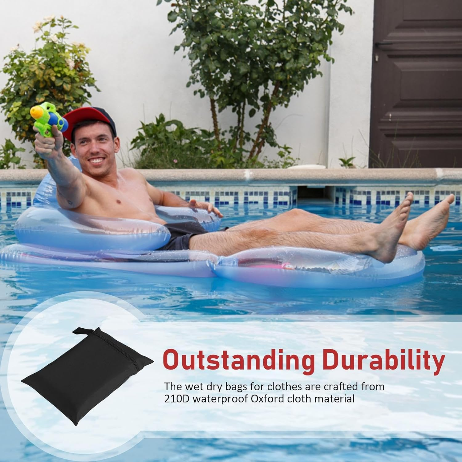 G&eacute;n&eacute;rique Wet Clothes Bag, Waterproof Diaper Pouch, Reusable Lightweight Zipper Closure, Oxford Cloth Water-Resistant Storage, Swimming Camping Travel, 8.66 X 13.78 Inches, Black, 1 Pack, Multicolored image number 4