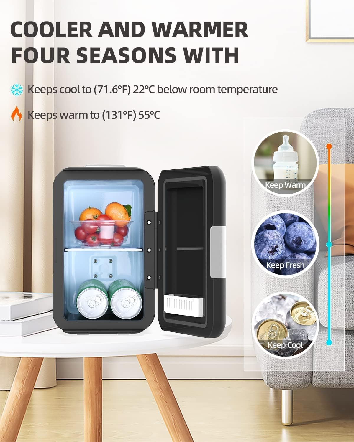 4L Portable Mini Fridge Compact Personal Fridge Car Refrigerator, Black image number 1