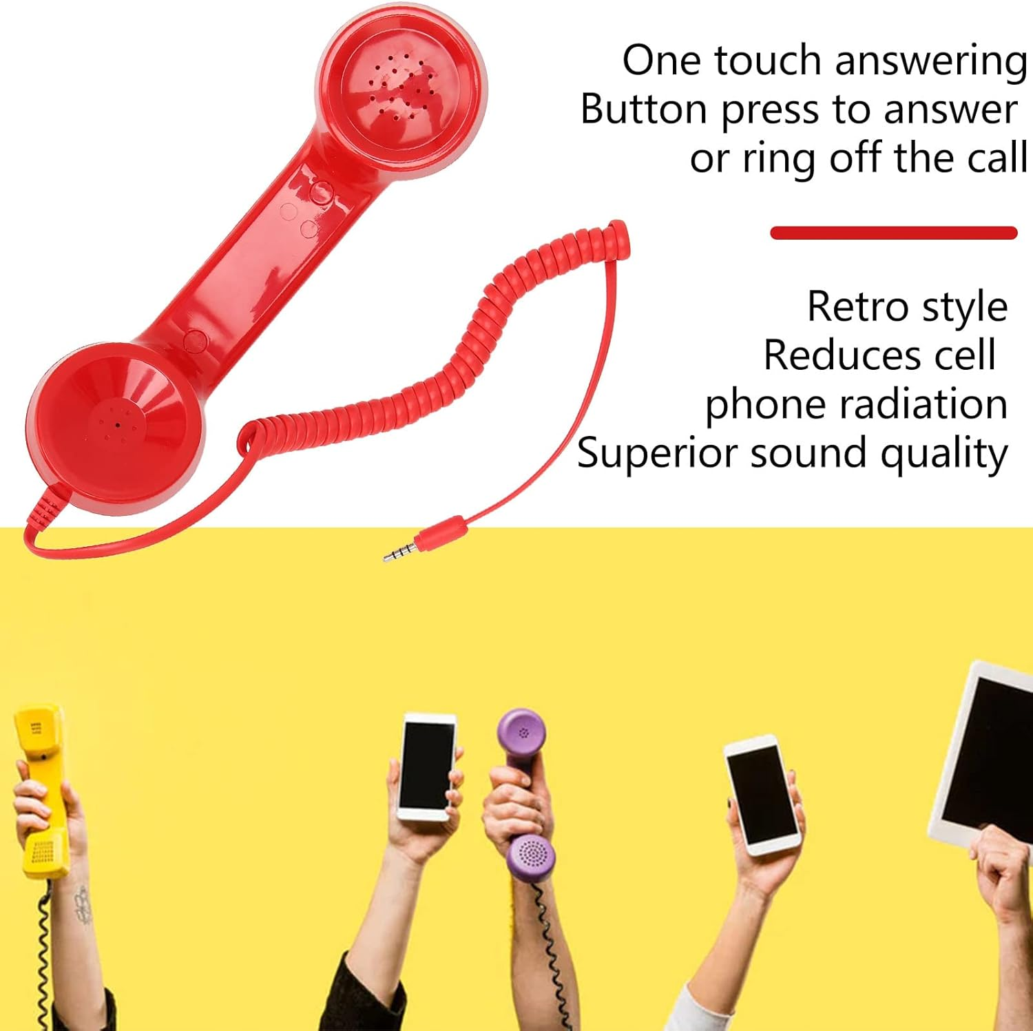 Retro Cell Phone Headset, Radiation-Proof Vintage Cable Telephone Headphones 3.5Mm Mobile Phone Earpiece with Microphone for Phones, Tablets, Notebooks, Computers Etc (Red) image number 3