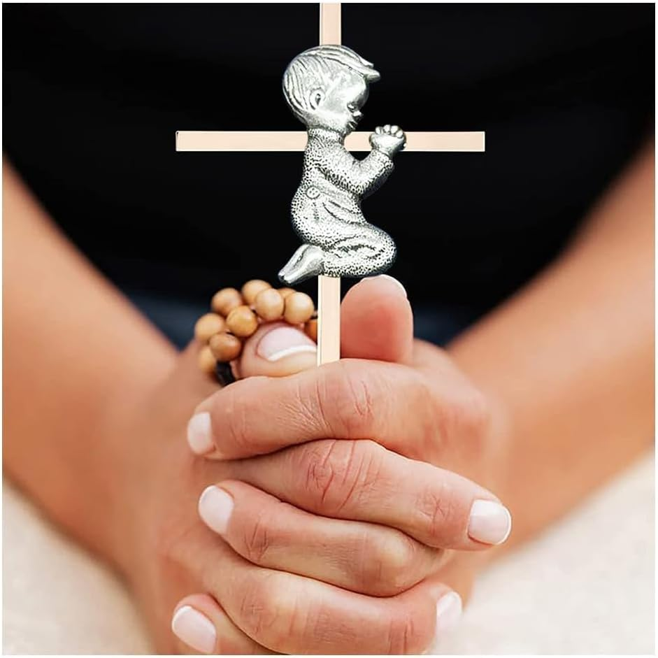 Silver Wall Cross Decor Baptism Gifts Praying,Great for Christening,First Holy Communion,Shower Catholic Gift